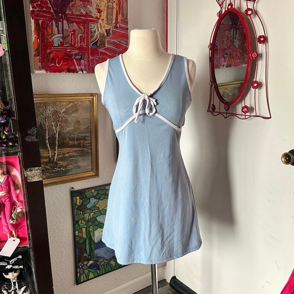 Other Mine vintage y2k baby blue and white mini dress Size M / US 6-8 / IT 42-44 - 1 Thumbnail