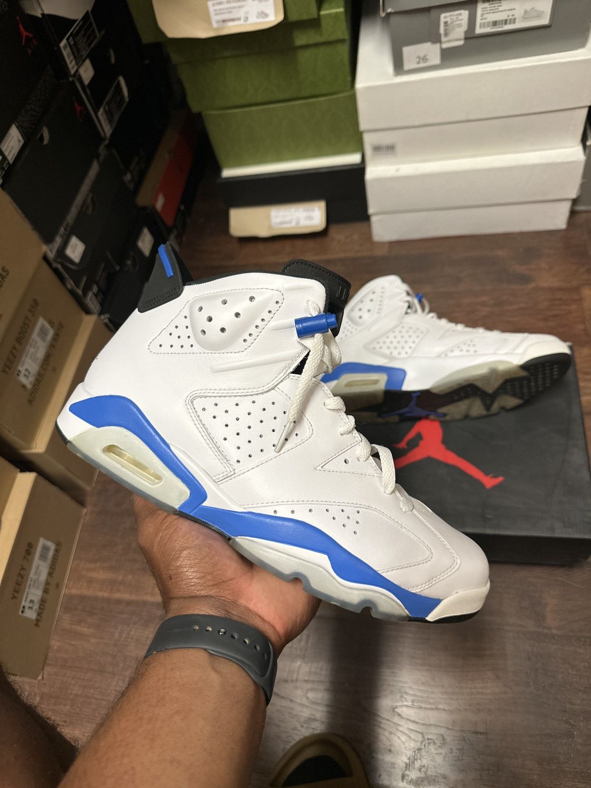 Pre-owned Jordan Brand 6 Sports Blue Shoes In White