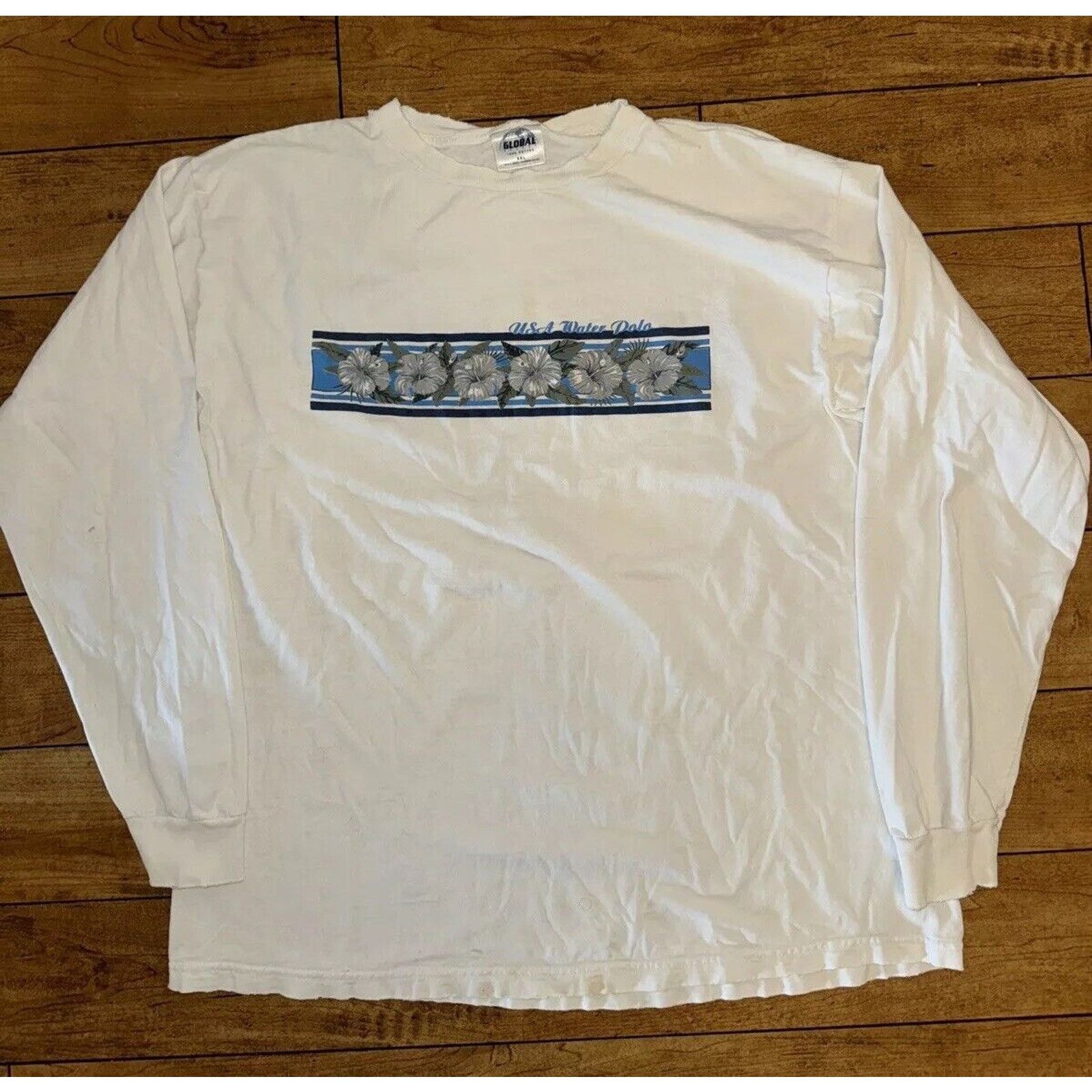 Vintage USA Water Polo Long Sleeve Shirt White 2XL Floral 22x28 Size US XXL / EU 58 / 5 - 1 Thumbnail
