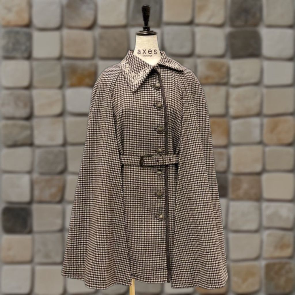 Vintage Axes Femme Houndstooth Cape Coat Jacket Poncho brown free size Used from japan Womens One Size Long Sleeve Vintage? No Size ONE SIZE - 1 Thumbnail