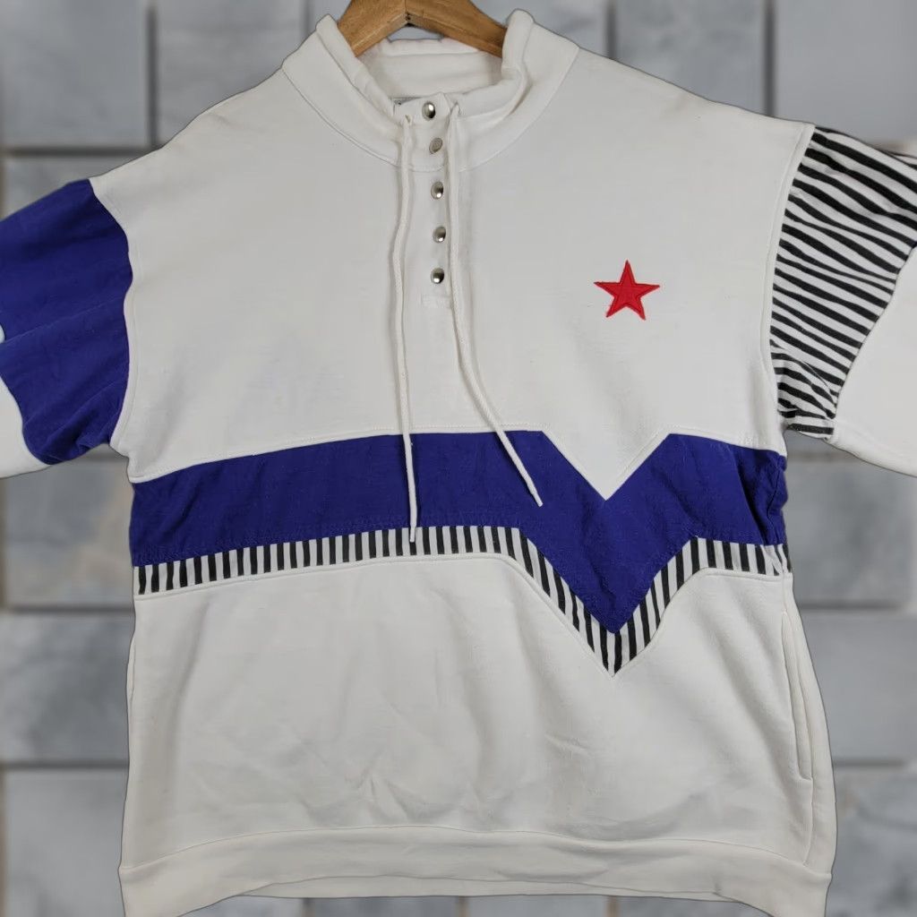 Nordstrom VINTAGE Nordstrom Active Wear White Jacket Unisex Adults M 80s Fringe Star Geometric Nylon Basic Jacket Mens Womens Size M / US 6-8 / IT 42-44 - 1 Thumbnail