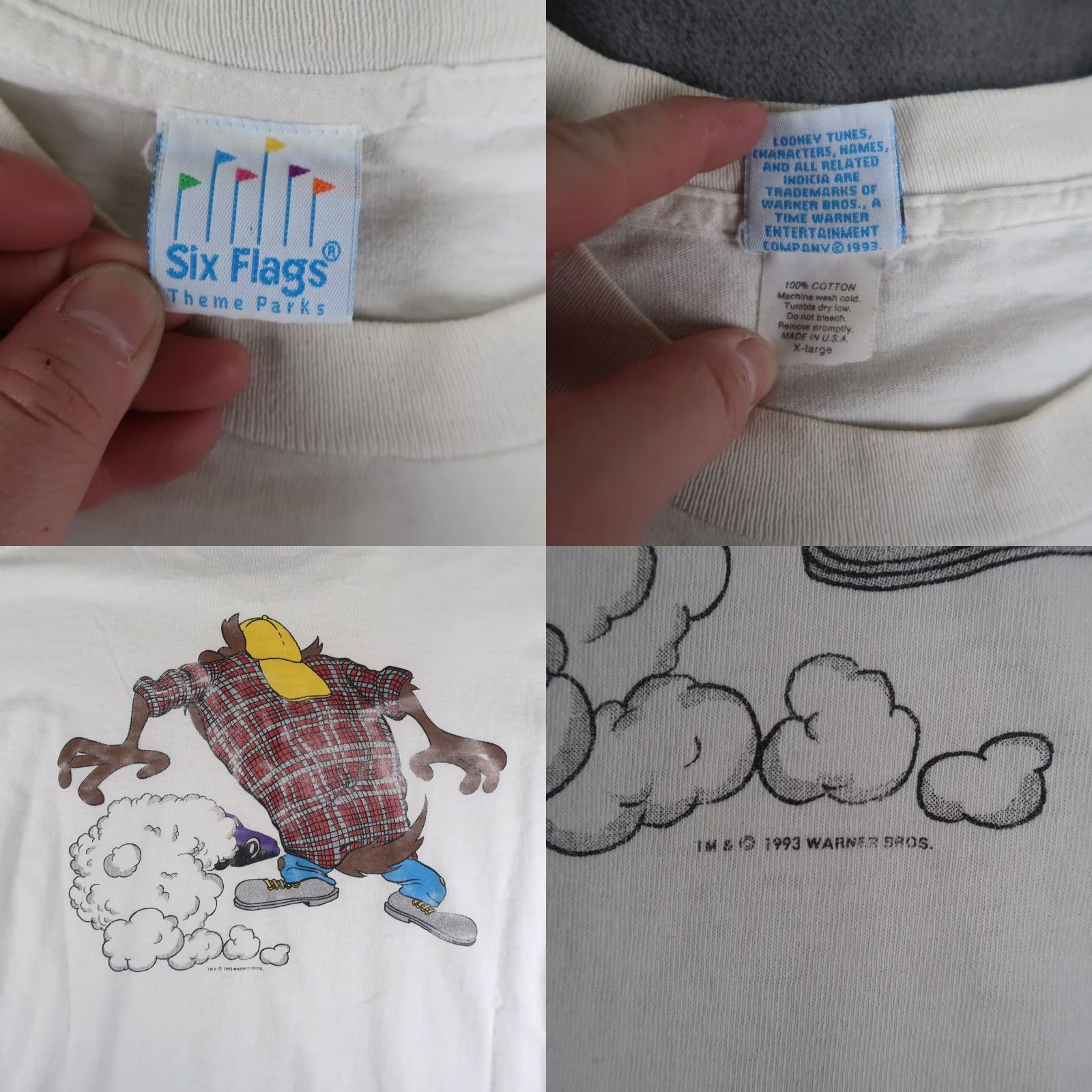 NASCAR VINTAGE NASCAR Tasmanian Devil Taz Six Flags Short Sleeve Shirt Men XL White 90s 1990s USA Size US XL / EU 56 / 4 - 9 Thumbnail