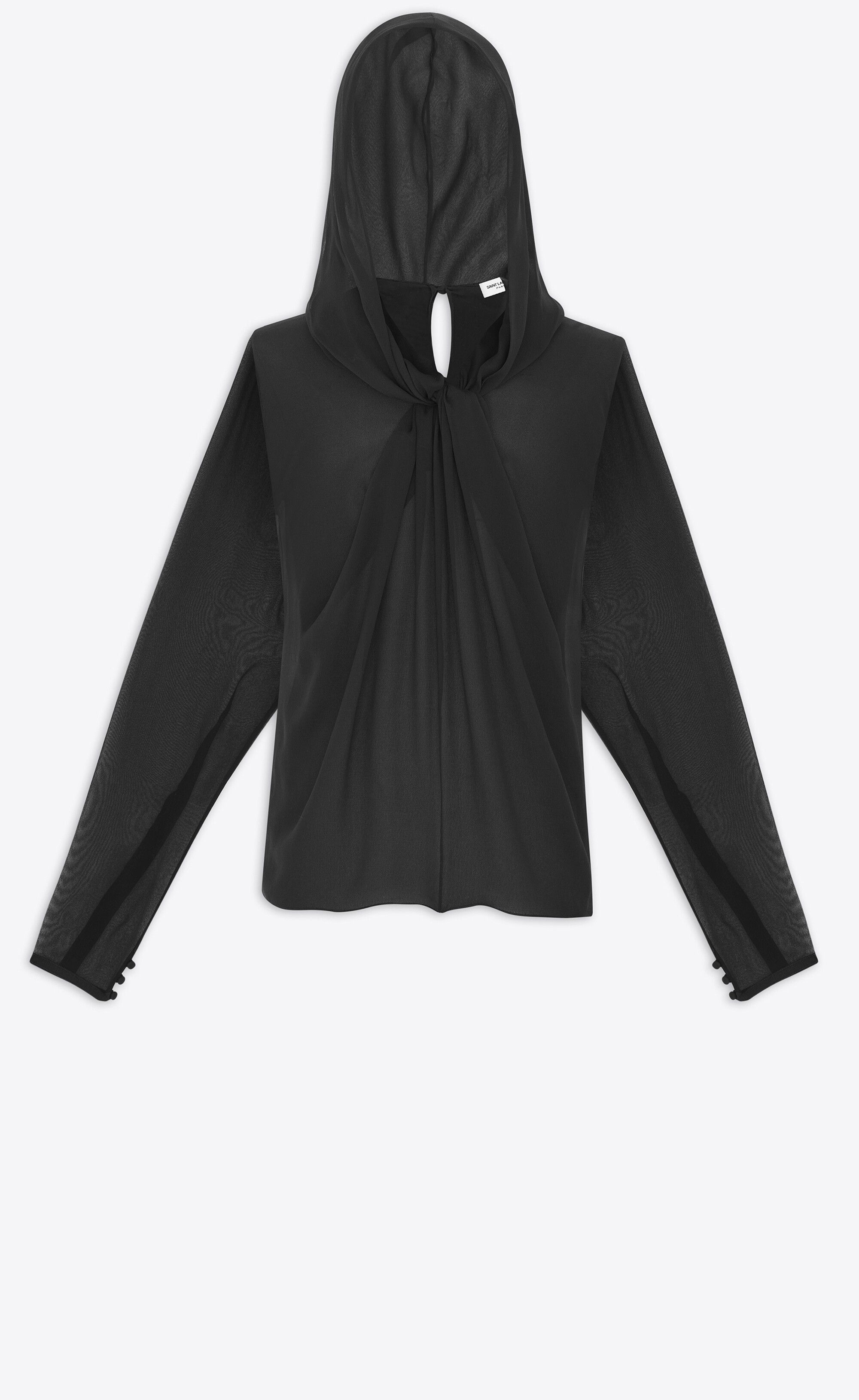 Saint Laurent Paris o1bcso1str0625 Hooded Blouse In Silk Muslin in Black Size US S / EU 44-46 / 1 - 4 Thumbnail