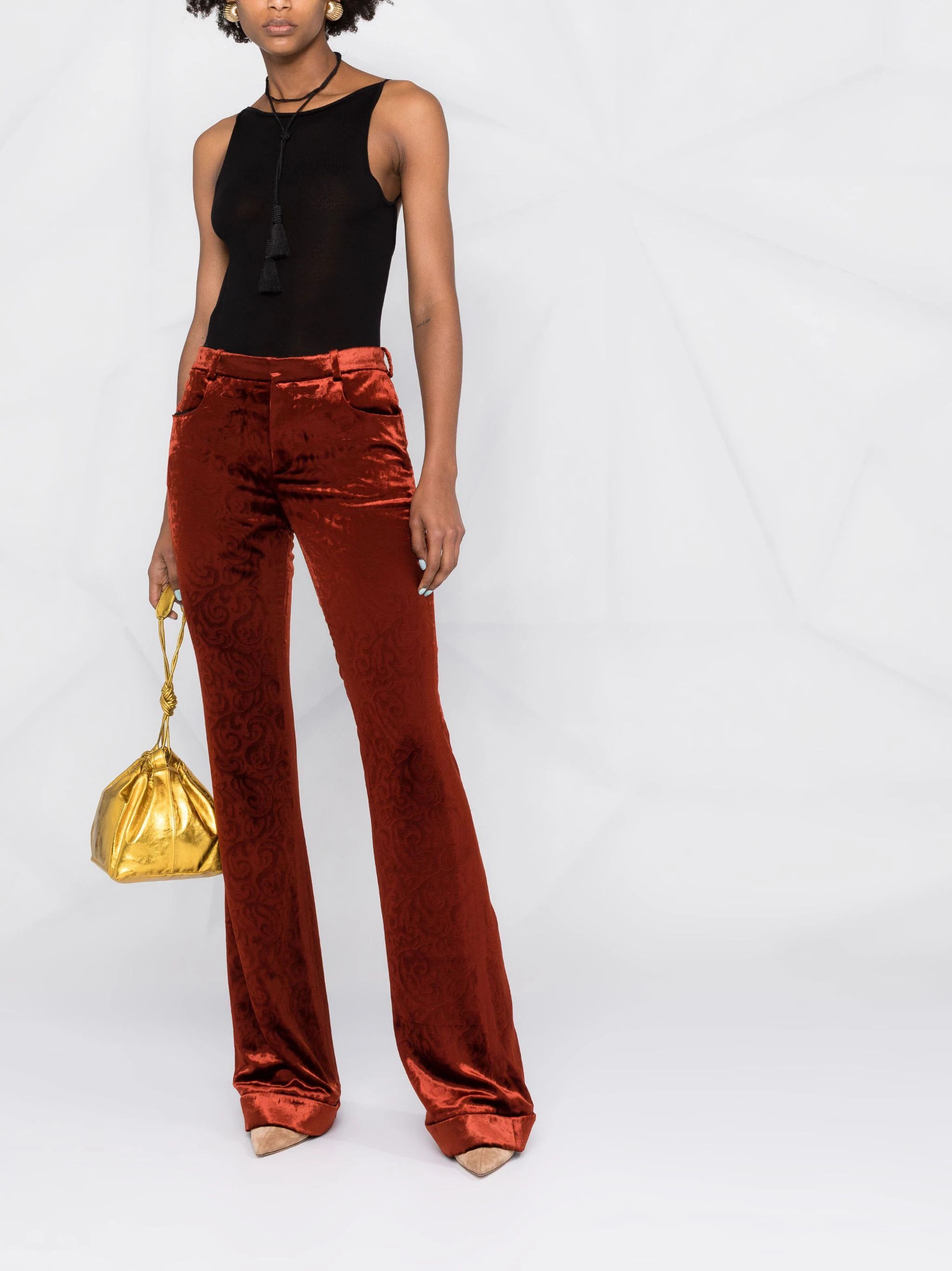 Saint Laurent Paris o1s1wg111024 Flared Pants in Velvet in Brown/Orange Size 28" / US 6 / IT 42 - 2 Thumbnail