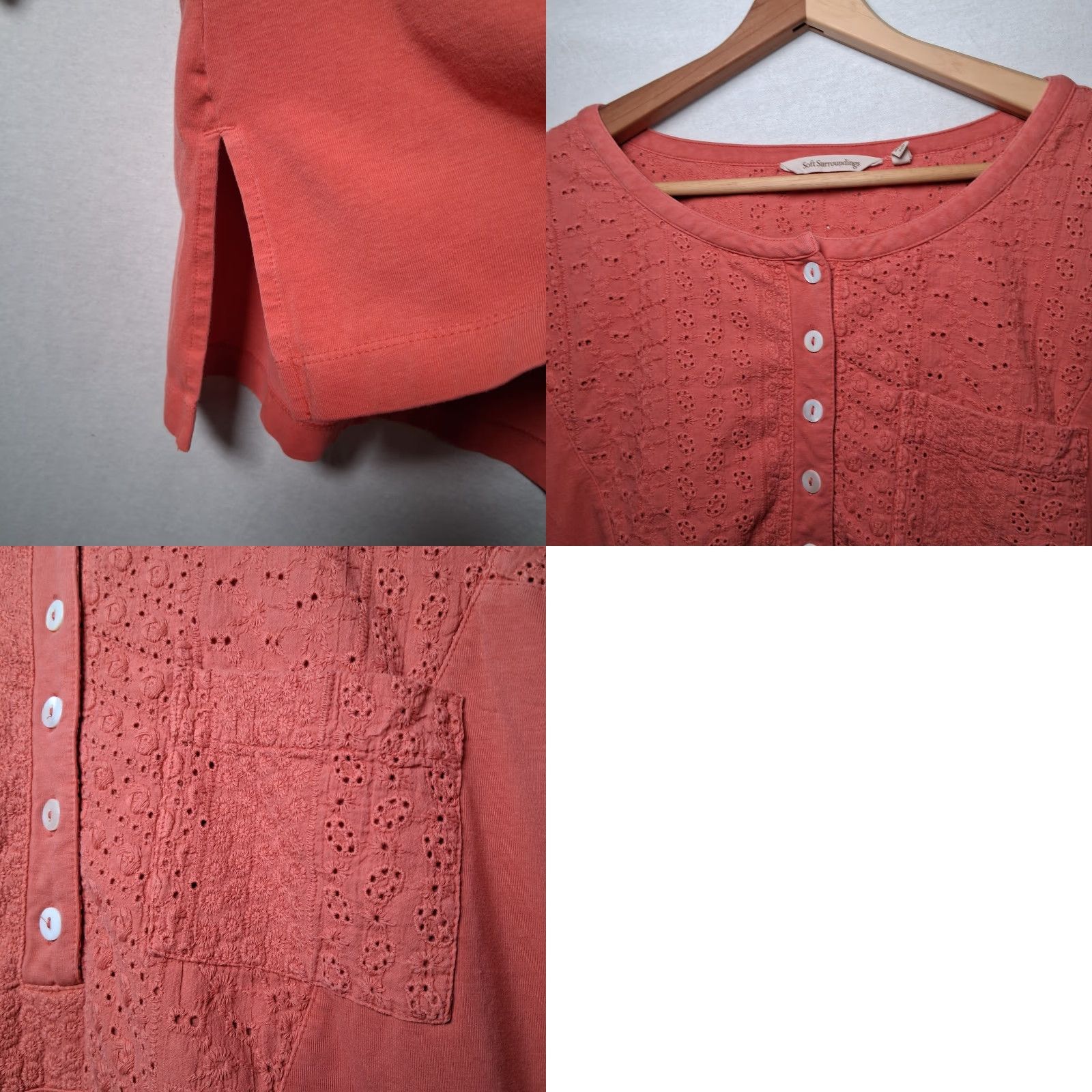 Soft Surroundings Soft Surroundings Henley Shirt Tunic L Coral Knit Eyelet Button Up Long Sleeve Casual Womens Size L / US 10 / IT 46 - 9 Thumbnail