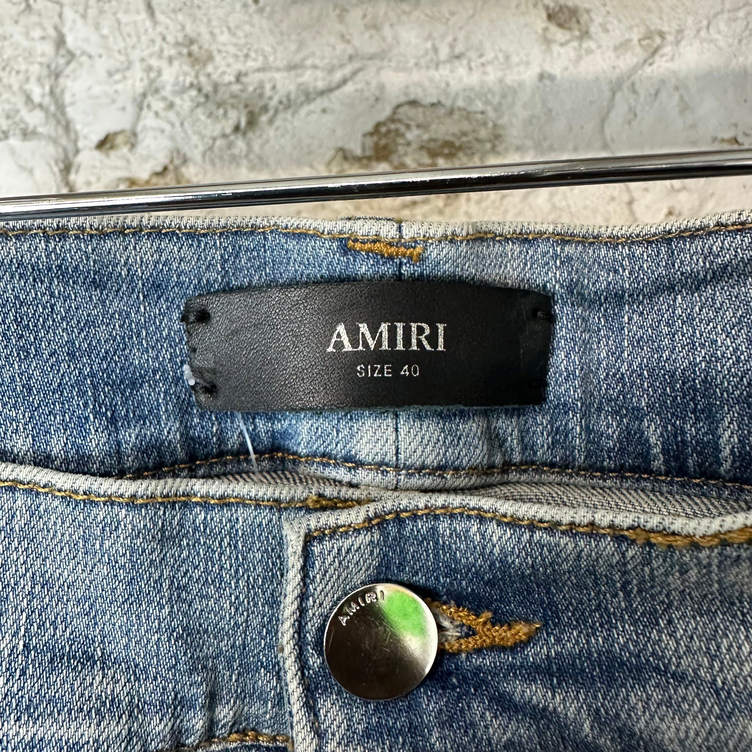 Amiri Amiri MX1 Maroon Gold Patch Blue Denim Jeans Sz 40 Size US 40 / EU 56 - 3 Thumbnail
