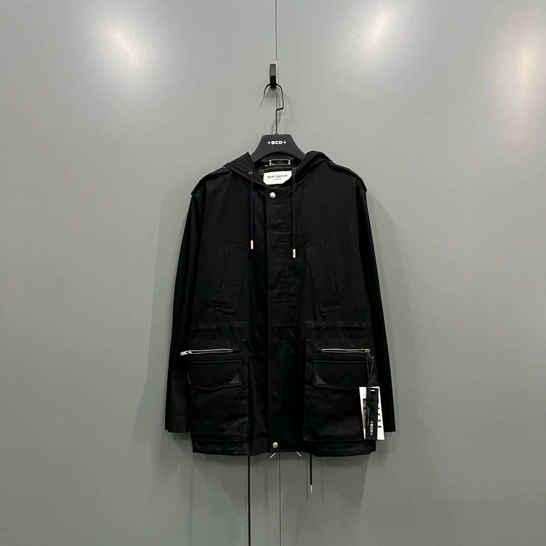 saint Laurent Black Double Chain Hooded Windbreaker 2501-Ne