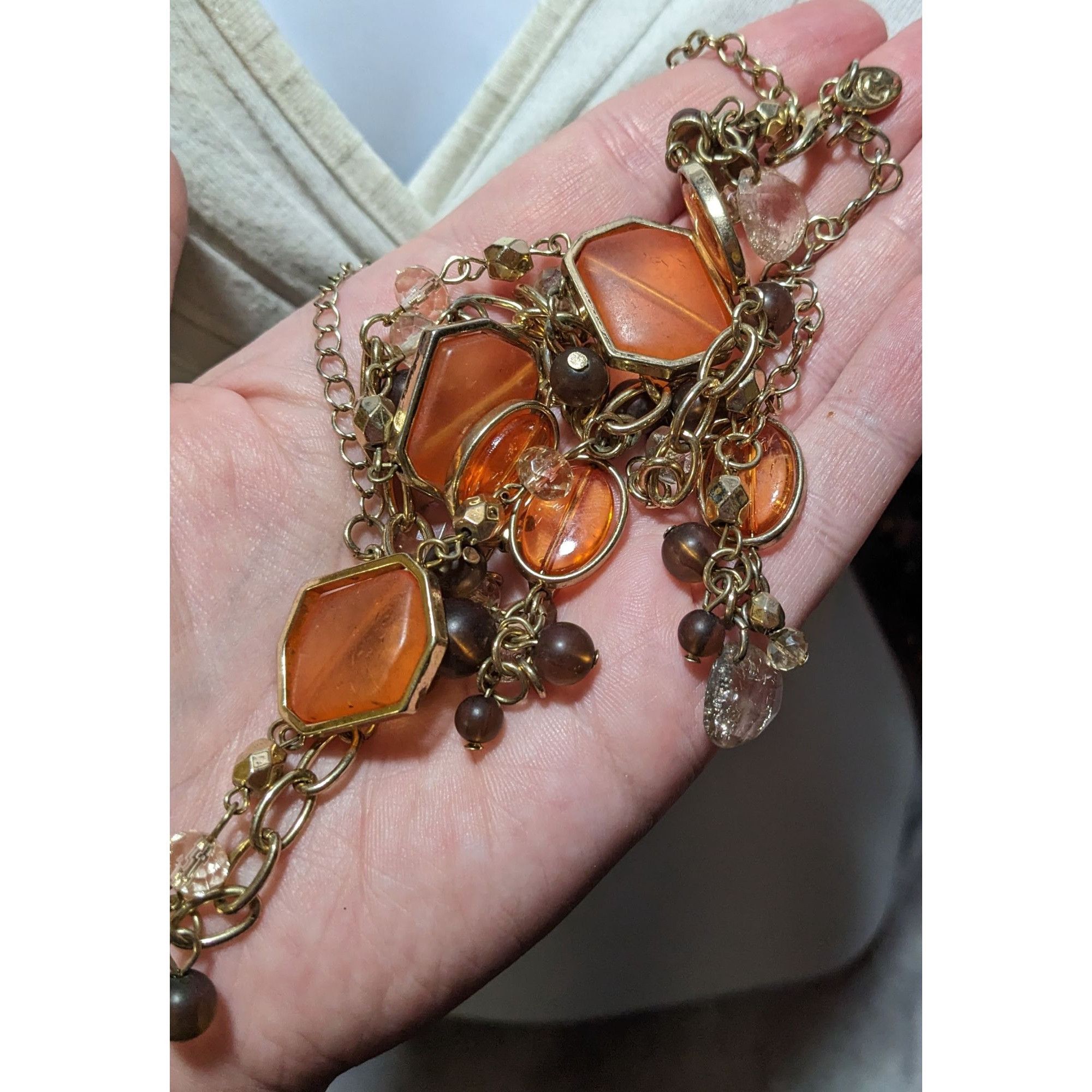 Other Retro Orange And Gold Glass Charm Necklace Size ONE SIZE - 9 Thumbnail