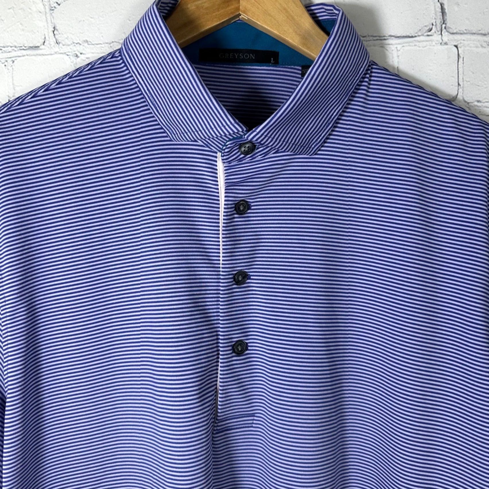 Vintage Greyson Polo Shirt Short Sleeve Purple White Striped Golf Size L Mens Size US L / EU 52-54 / 3 - 2 Thumbnail