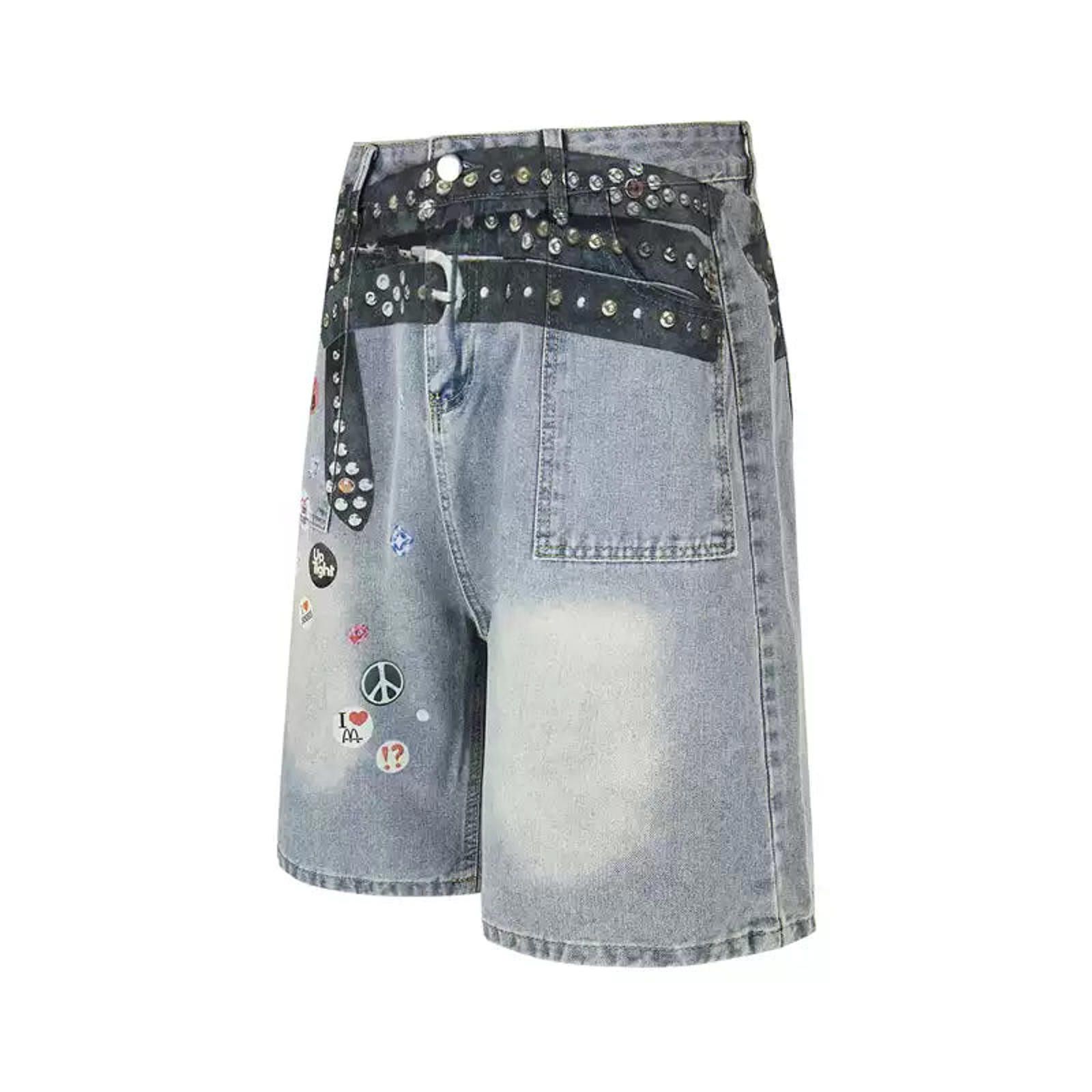 Japanese Brand Black Studded Denim Jorts with Belt Print Size US 32 / EU 48 - 4 Thumbnail