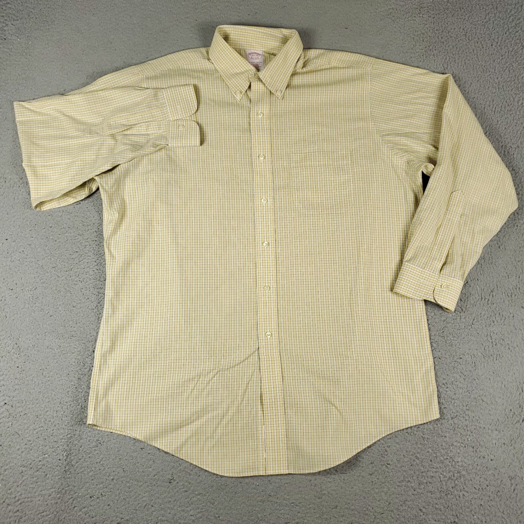 Brooks Brothers BROOKS BROTHERS Shirt Mens 16.5 Yellow Plaid Dress Button-Up Long Sleeve Non-Iron Regular Fit Adult Medium? Size 42R - 2 Thumbnail