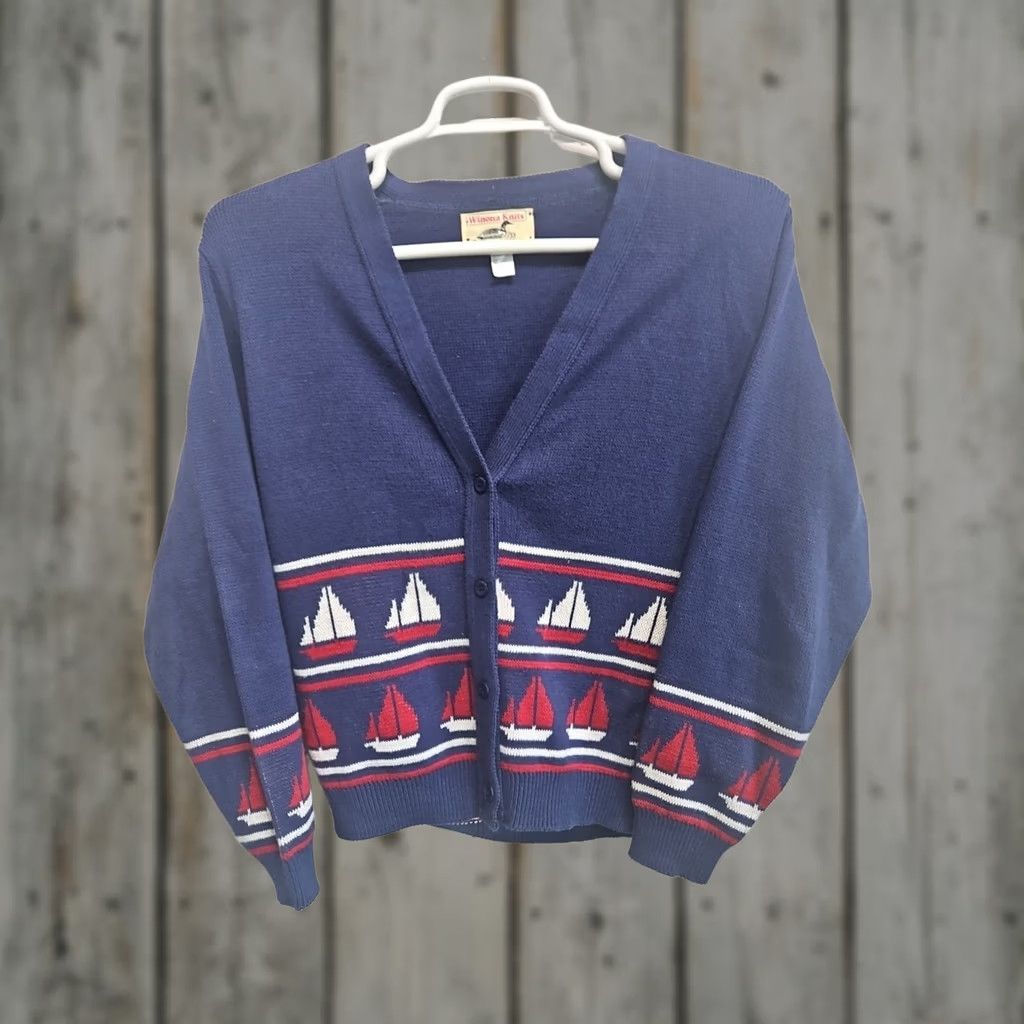 Vintage VINTAGE Winona Knits Sail Boat Nautical Sweater Women Large Minnesota Made In USA Knit Wool? Cotton? No; Original material: Cotton. Size L / US 10 / IT 46 - 1 Thumbnail