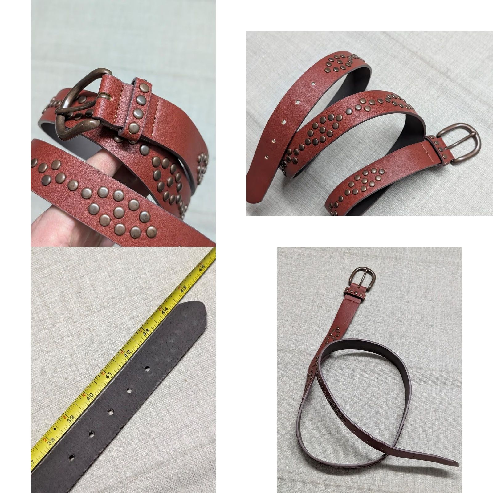 Hot Topic VINTAGE brown belt studded motorcycle punk 1990s Men 40 waist 1-1/4" synthetic leather pattern studded belt brown Mens 1990s motorcycle punk belt Size 40 - 8 Thumbnail