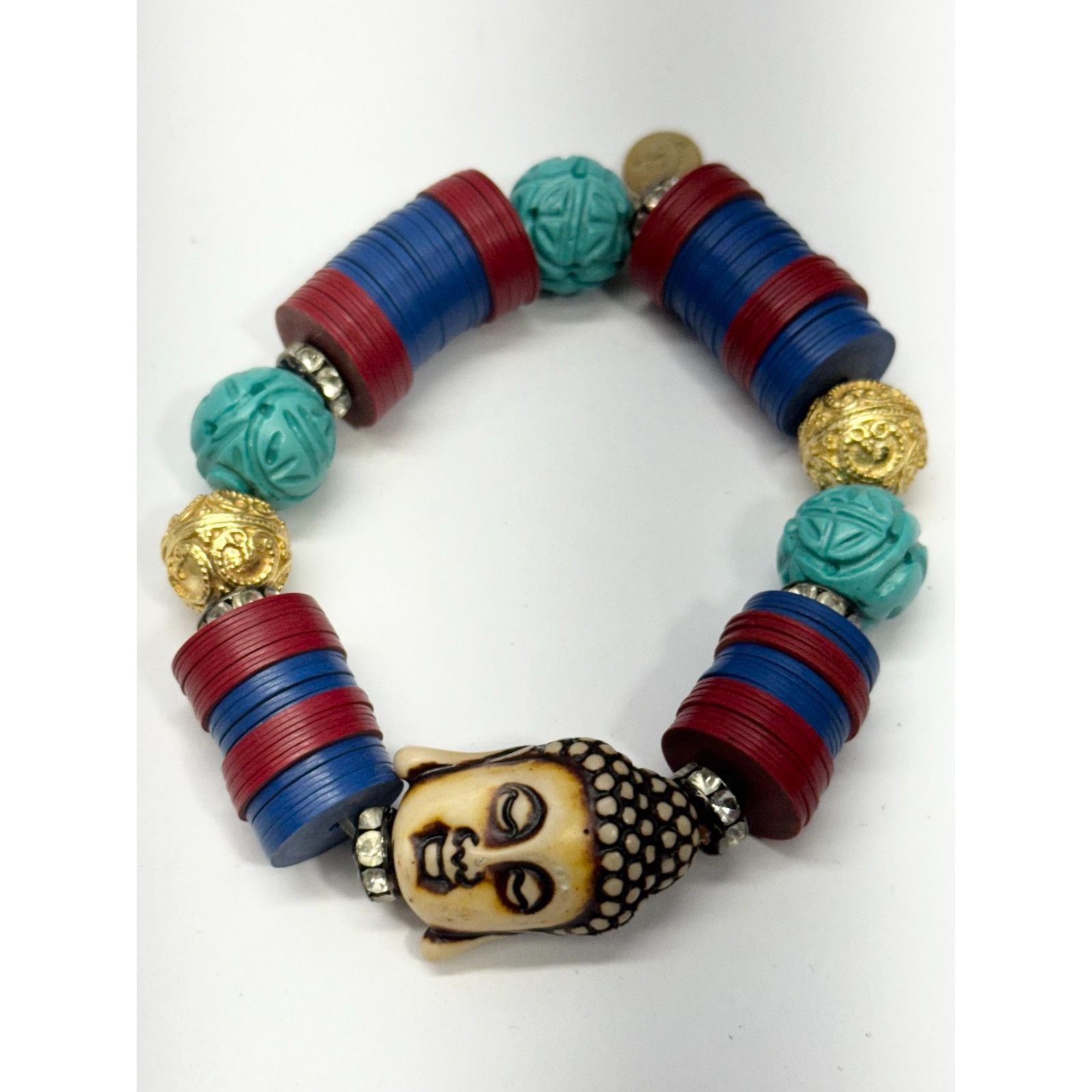 Vintage Vintage record bead rhinestone Buddha stretch bracelet Size ONE SIZE - 2 Thumbnail