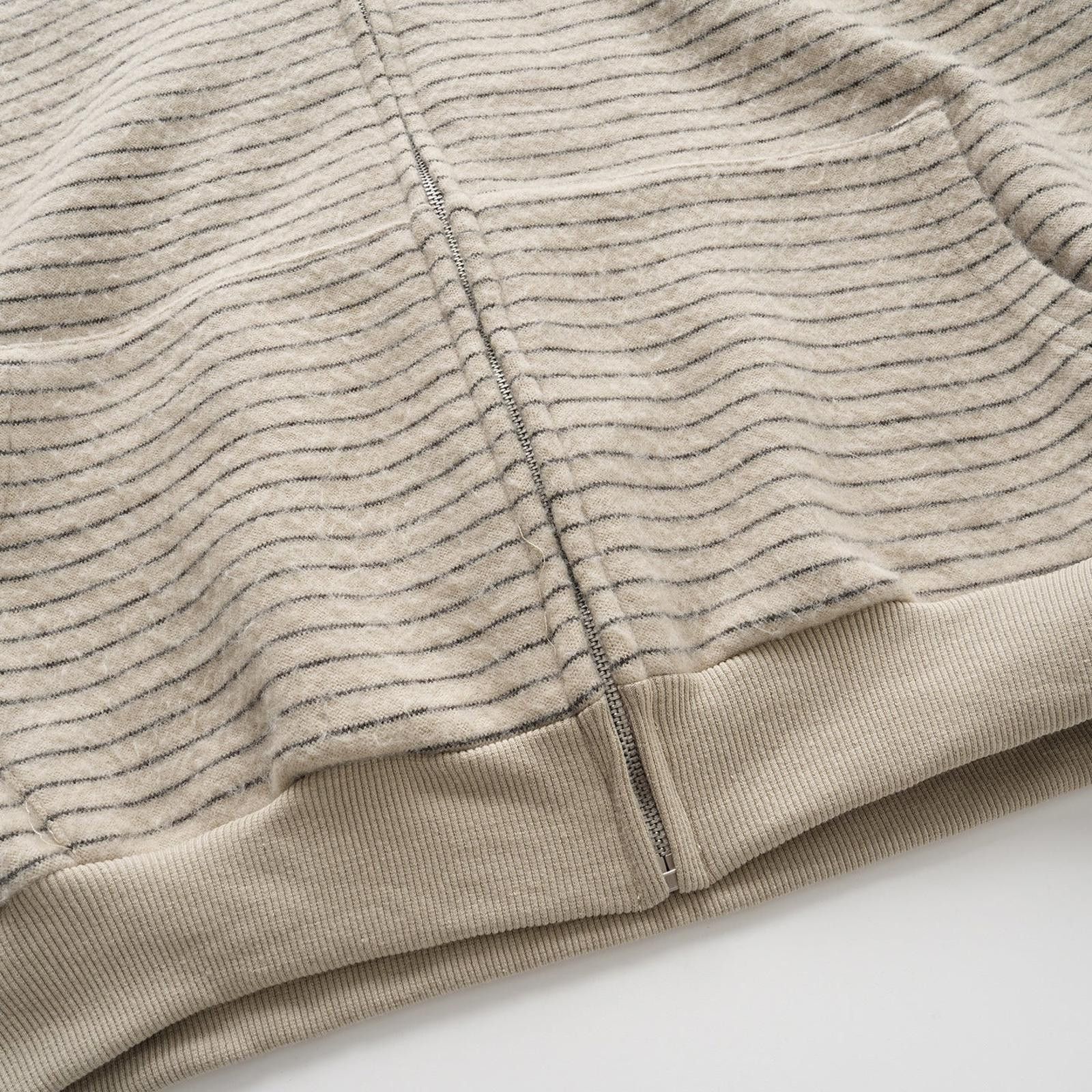 Japanese Brand Beige Striped Faux Fur Trim Zip-Up Hoodie Size M / US 6-8 / IT 42-44 - 2 Thumbnail