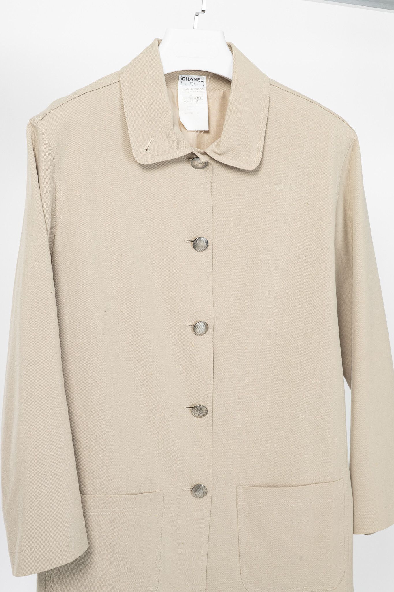 Chanel Chanel 98P Beige Wool & Cotton-Blend Twill Mac Coat Size M / US 6-8 / IT 42-44 - 3 Thumbnail
