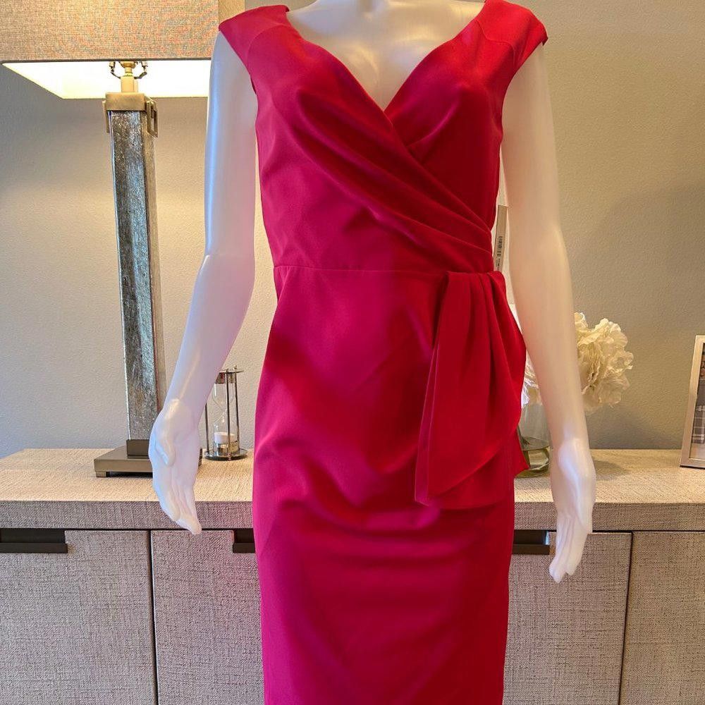 Designer Eliza J Cap Sleeve Drape Crepe Sheath Dress Size M / US 6-8 / IT 42-44 - 1 Thumbnail