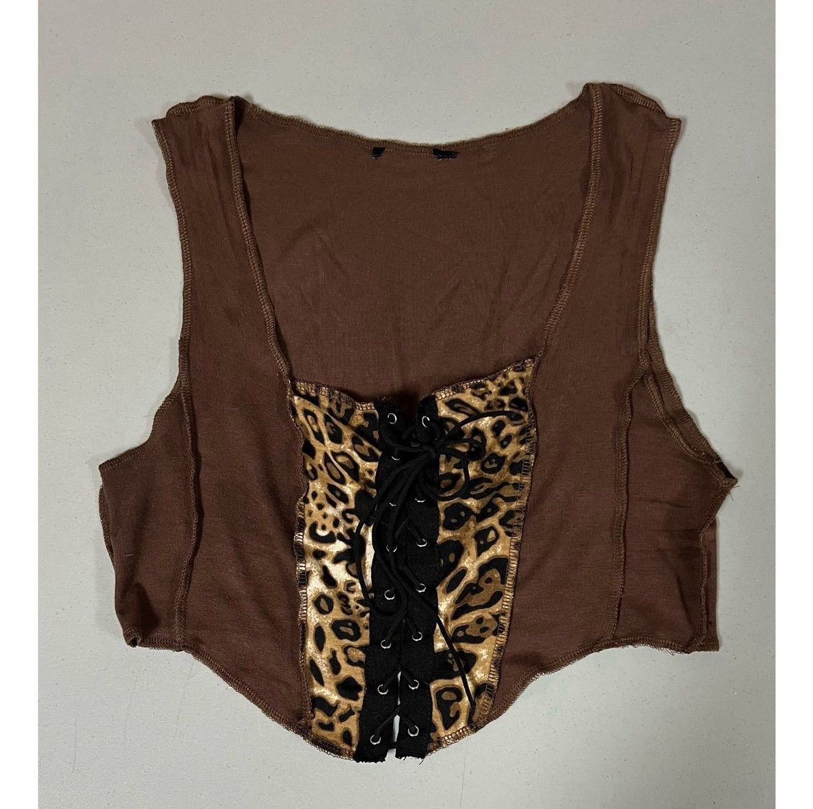Vintage Brown Cheetah Leopard Print Tie-Up Tank Top Shirt Size M 🐆✨ Size M / US 6-8 / IT 42-44 - 1 Thumbnail