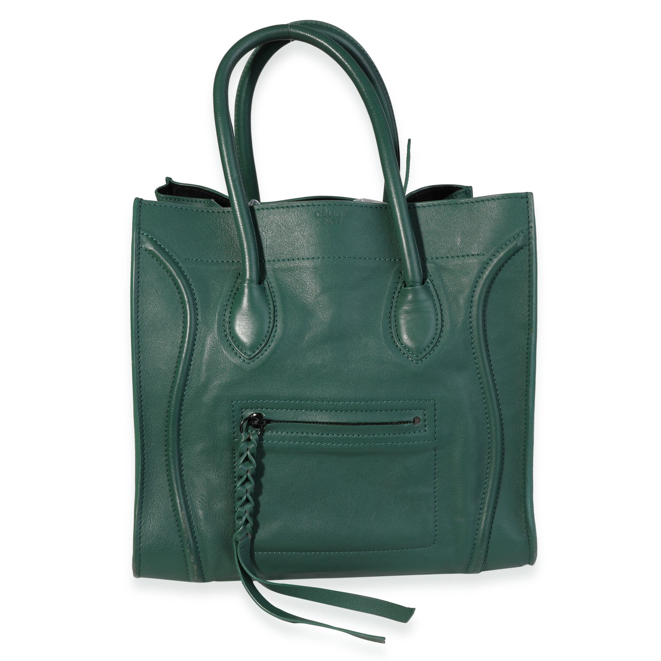 image of Celine Forest Green Smooth Leather Medium Phantom Luggage Tote, Women's