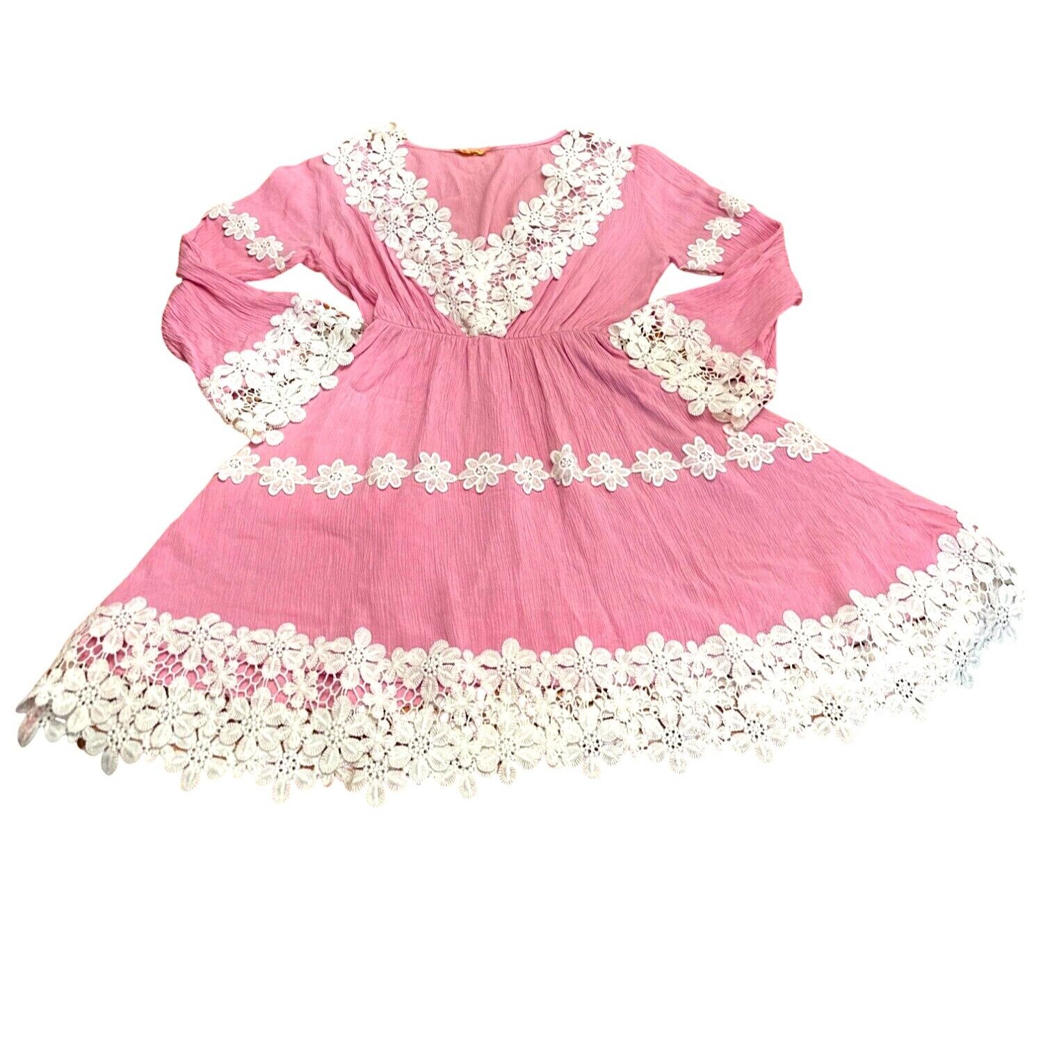 Other CCC Daisy Lace Trim Long Sleeve Pink Boho Dress Floral Cotto Size M / US 6-8 / IT 42-44 - 8 Thumbnail