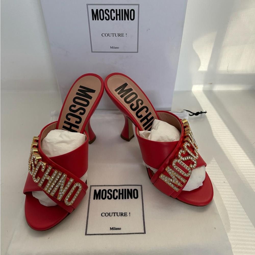 Moschino Moschino Couture Crystal Embellished Leather Orange Sandal Size US 6 / IT 36 - 8 Thumbnail