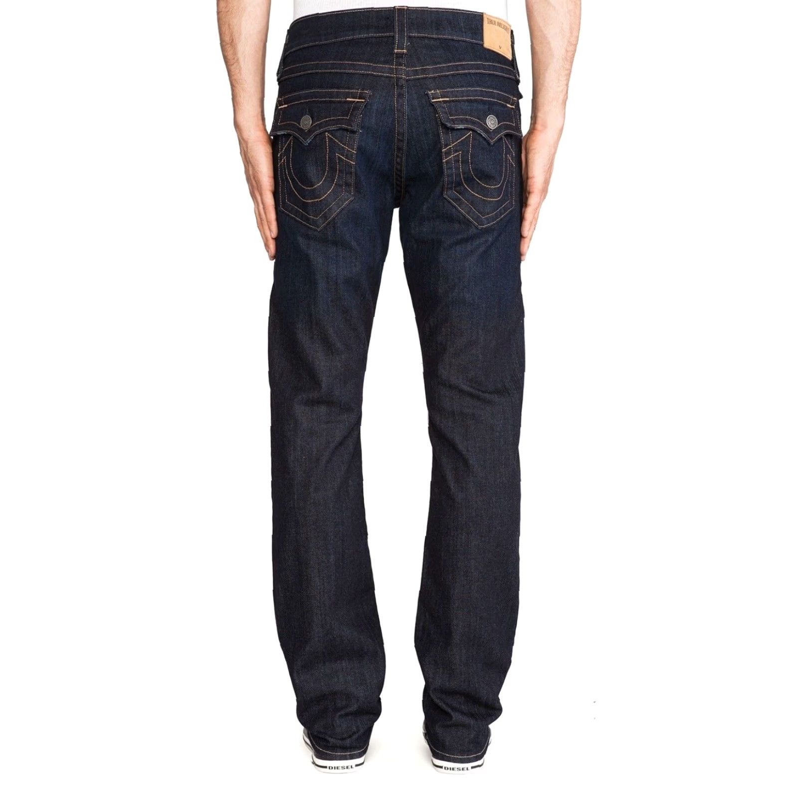 True Religion True Religion Ricky Straight Jeans 42x34 Dark Wash Mens Regular 42 Blue Denim Stretch USA Logo Pocket Zipper Button Casual Straight Mens Size US 42 / EU 58 - 5 Thumbnail