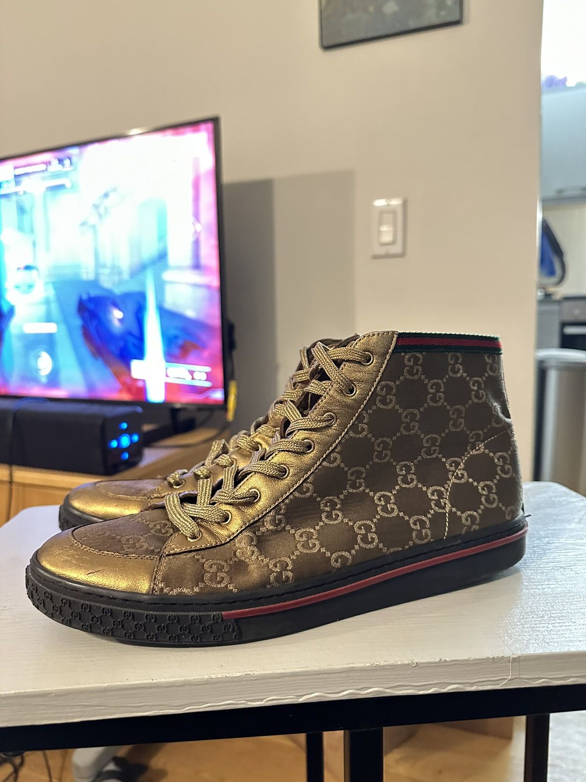 Gucci GG Canvas Gold Bronze High Top Sneakers