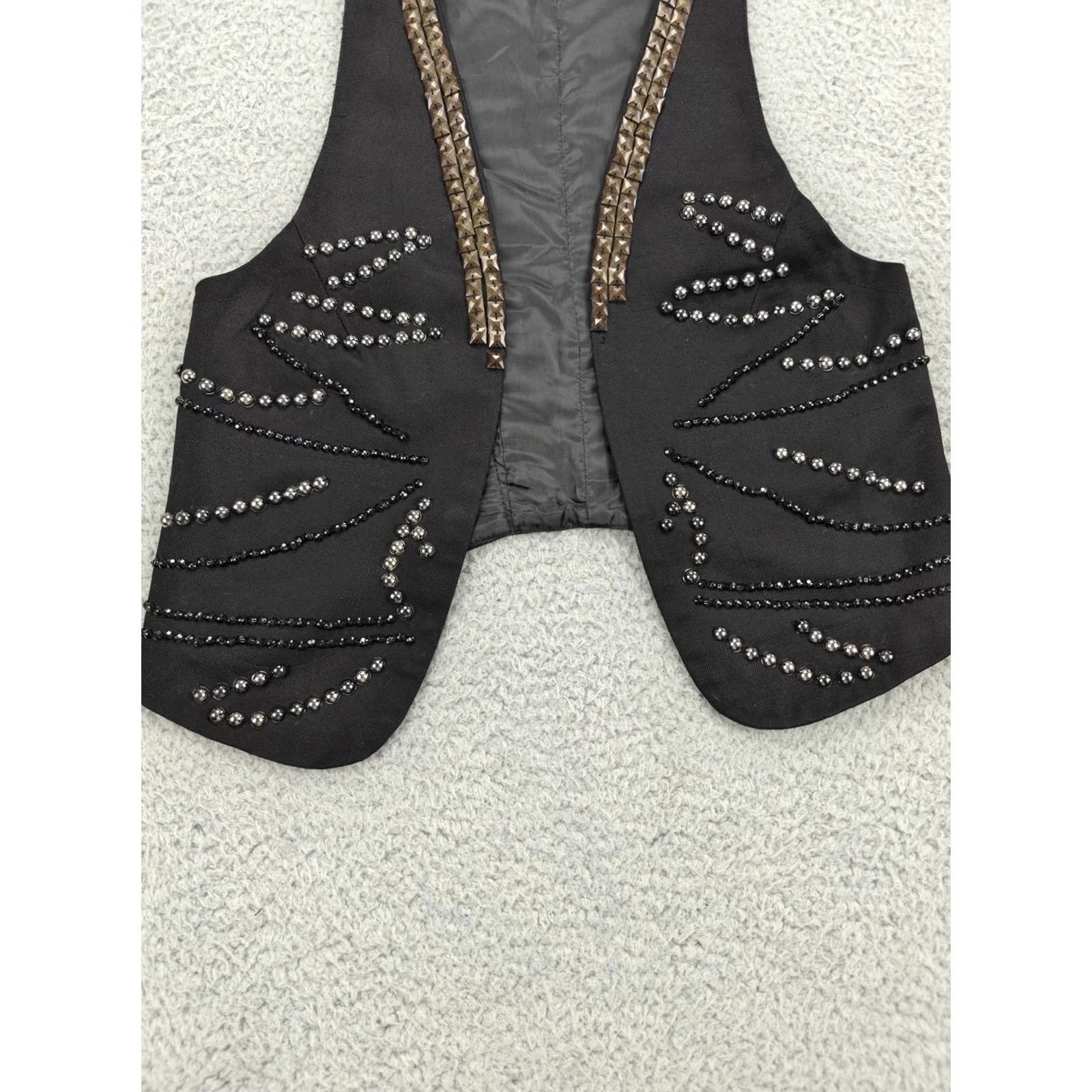 Vintage Double Zero Vest Womens Medium Black Studded Beaded Sleeveless Chic Cotton Size M / US 6-8 / IT 42-44 - 2 Thumbnail