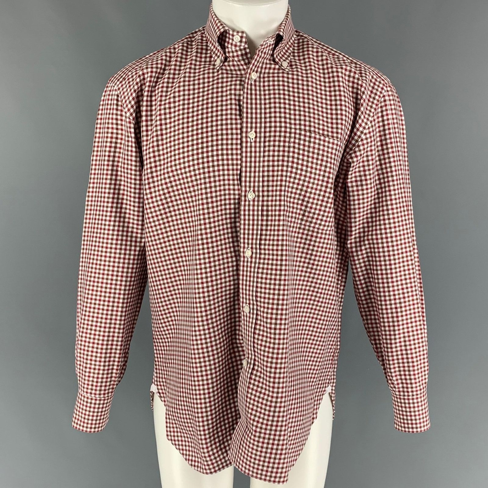Other Size M White Burgundy Checkered Cotton Long Sleeve Shirt Size US M / EU 48-50 / 2 - 1 Thumbnail