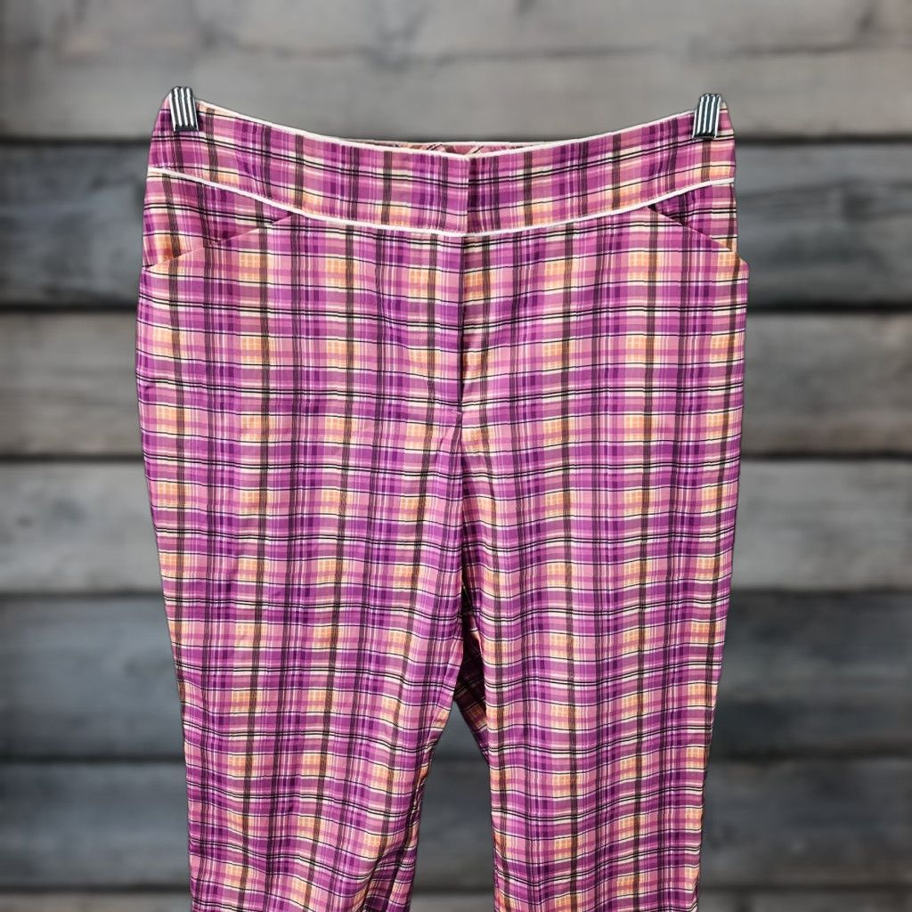 Vintage Tail Women's Capri Pants Sz 10 Plaid High Rise Purple Orange - Polyester, Flat Front, Regular Rise, Tail Brand, 10, Womens, Pants Size 32" / US 10 / IT 46 - 1 Thumbnail