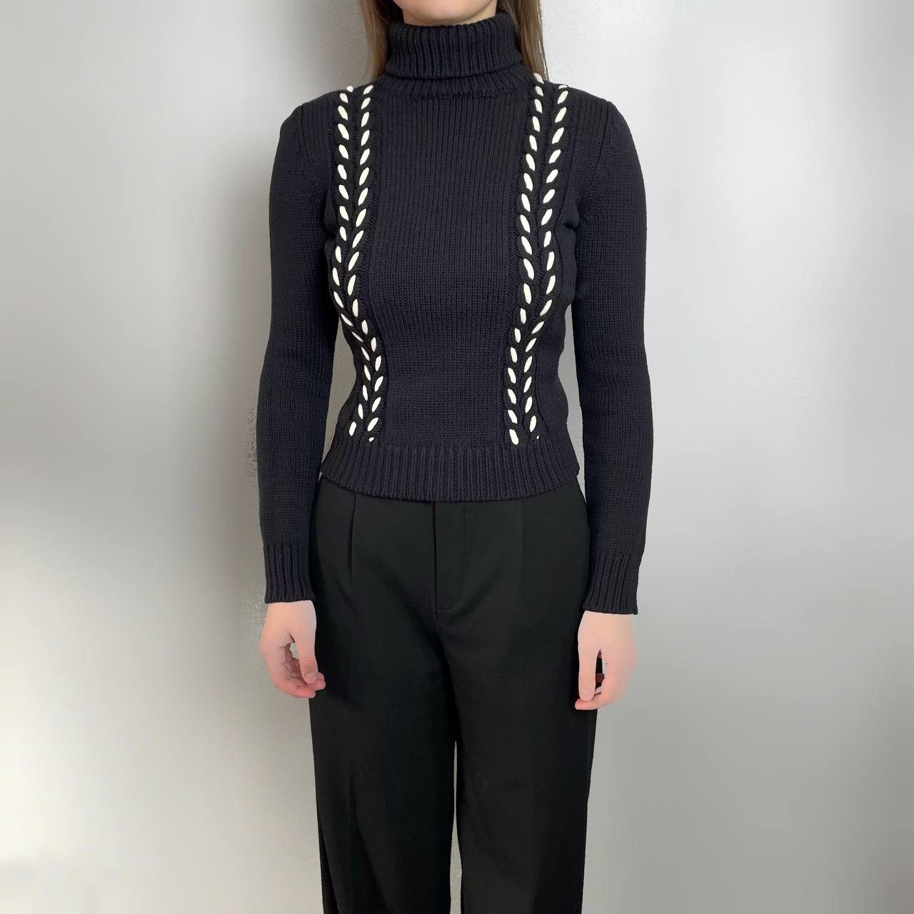 Celine Celine Turtleneck Contrast Cable Knitted Sweater Women’s Size S / US 4 / IT 40 - 3 Thumbnail