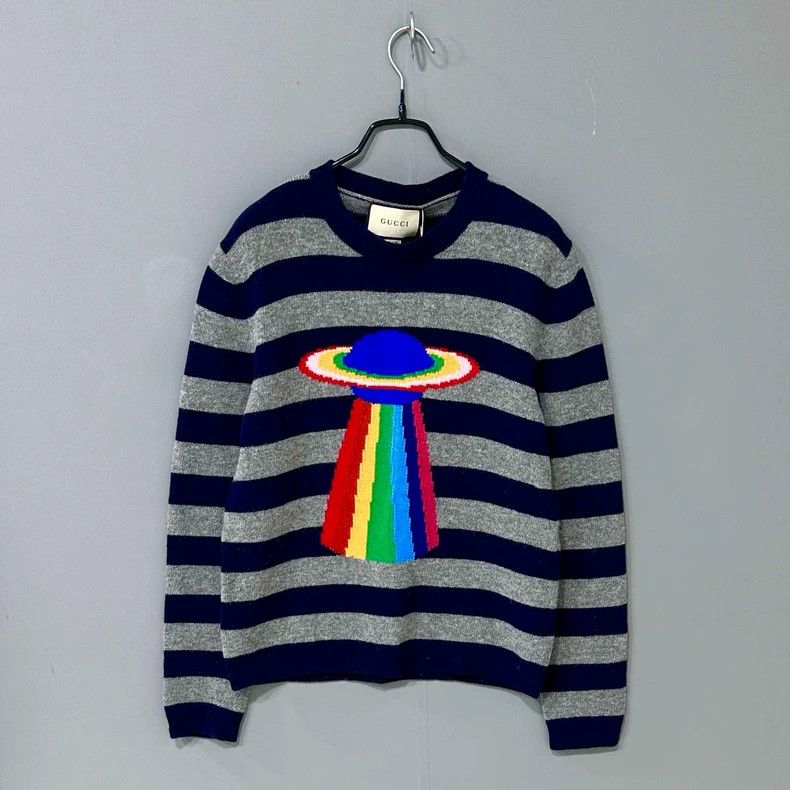 Gucci Gucci Rainbow flying saucer gray blue striped sweater 2506- Size US S / EU 44-46 / 1 - 1 Thumbnail