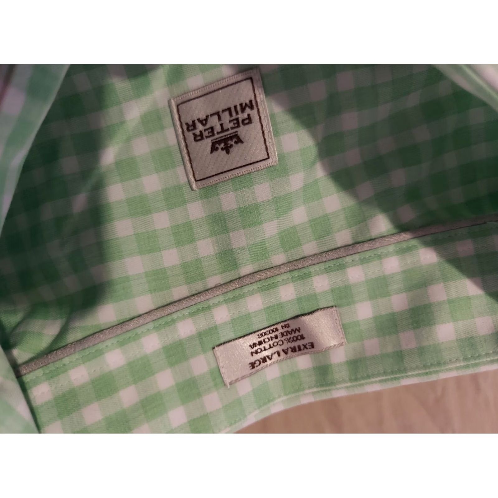 Peter Millar Mens Peter Millar Dress Shirt XL Green Button Cotton Size 46R - 2 Thumbnail