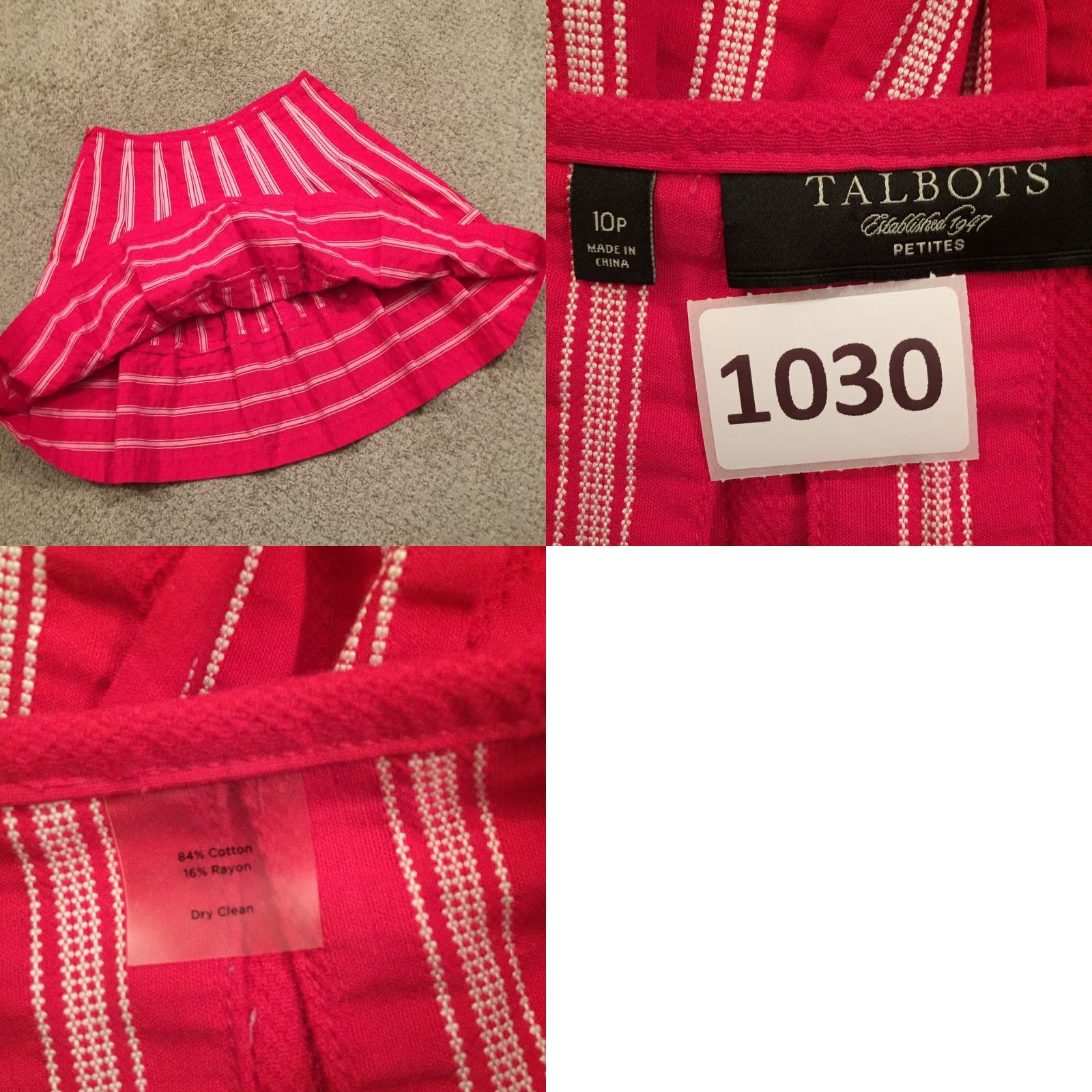 Talbots Talbots Skirt 10P Pink Striped Knee Length Unlined Flare Petites Women's Cotton Blend Zip Dry Clean Only Vintage No Size 32" / US 10 / IT 46 - 8 Thumbnail