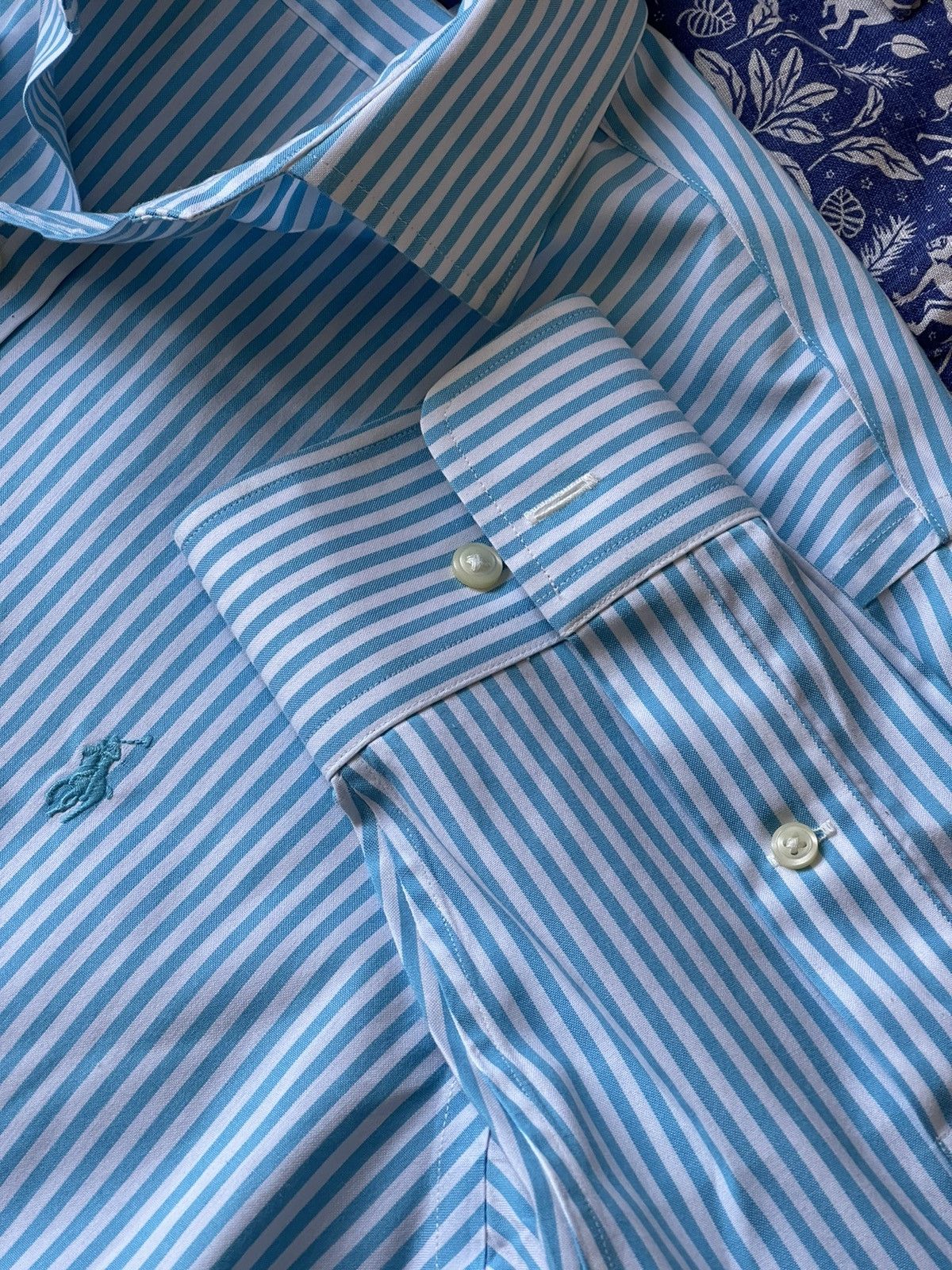 Polo Ralph Lauren Polo Ralph Lauren Turquoise/White striped sleeve shirt Size US L / EU 52-54 / 3 - 5 Thumbnail