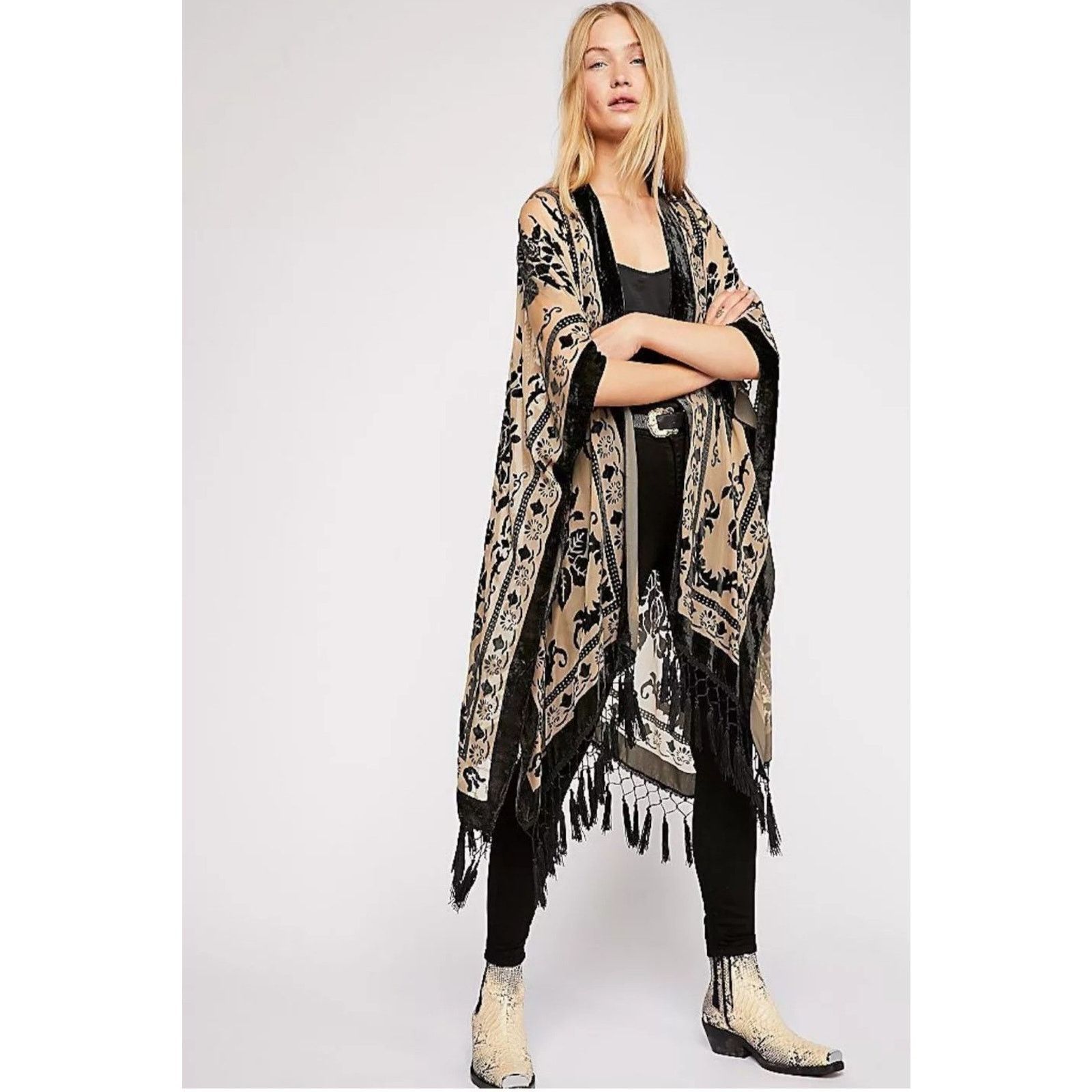 Free People Free People Nightbird Kimono in Black Combo One Size Size ONE SIZE - 5 Thumbnail