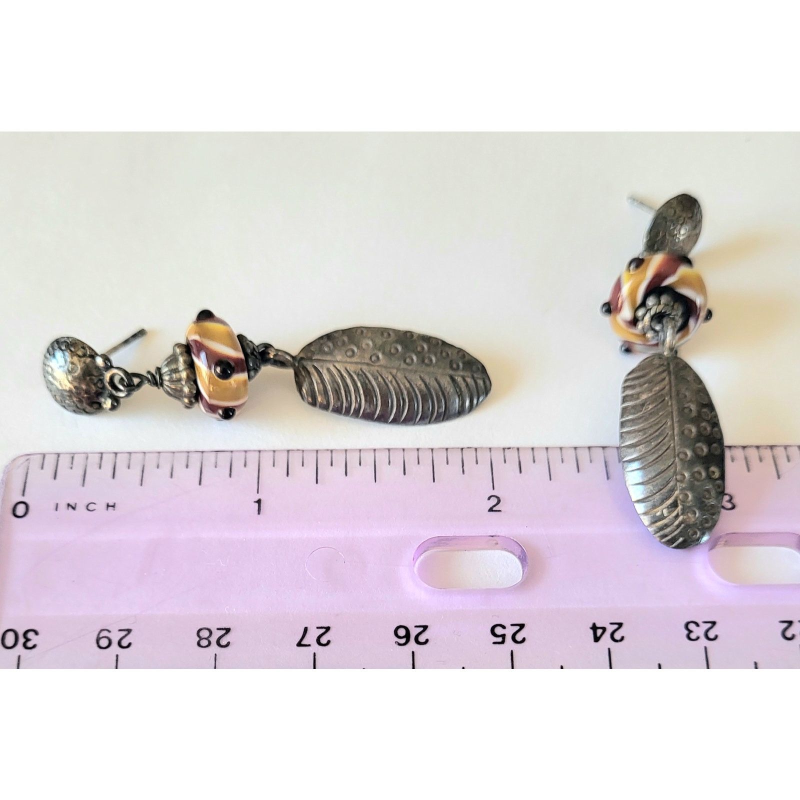 & Other Stories Lampwork Fused Glass Earrings Silver Pierced Yellow Red Size ONE SIZE - 5 Thumbnail