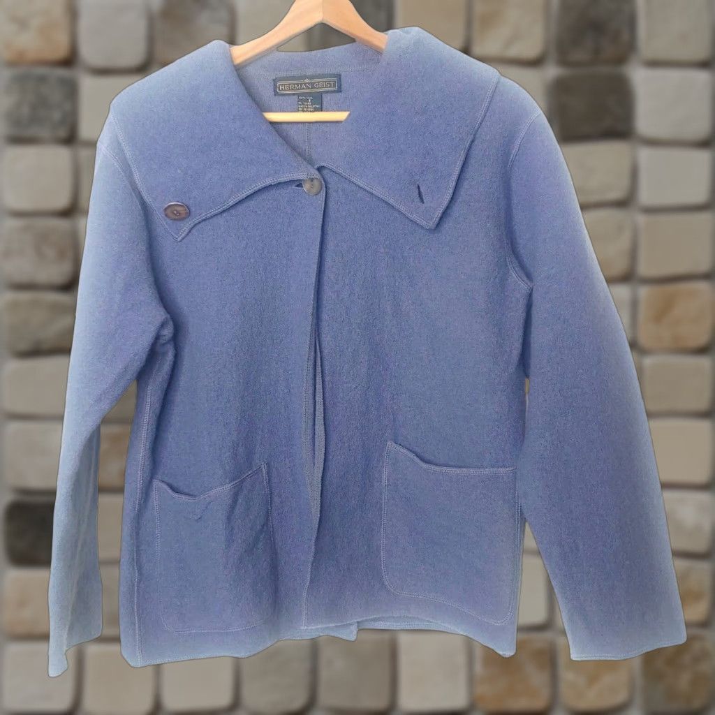 Vintage VINTAGE Herman Geist Sweater Cardigan Women Small Wool Open Front Blue 100% Wool Classic Lagenlook Fall Winter Spring Mens? Size S / US 4 / IT 40 - 1 Thumbnail