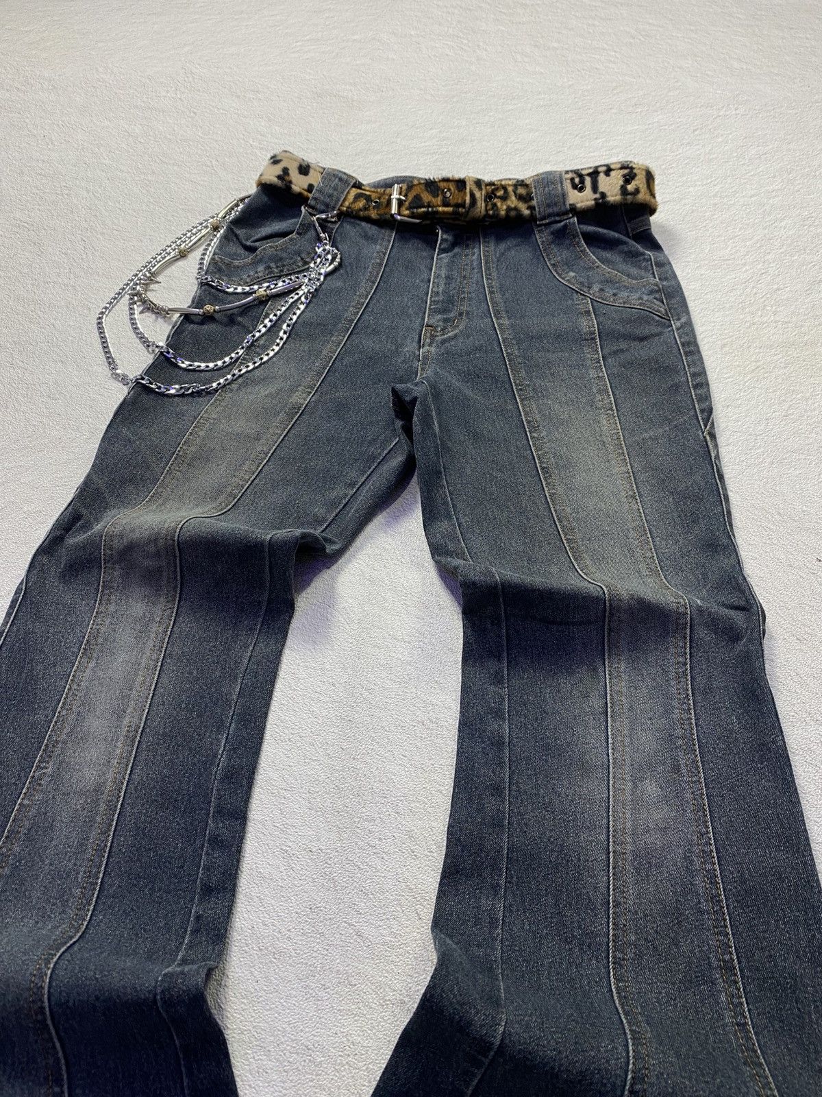 If Six Was Nine × Japanese Brand × Le Grande Bleu (L.G.B.) Full heart mud washed stripe stich flare jean Size US 29 - 3 Thumbnail