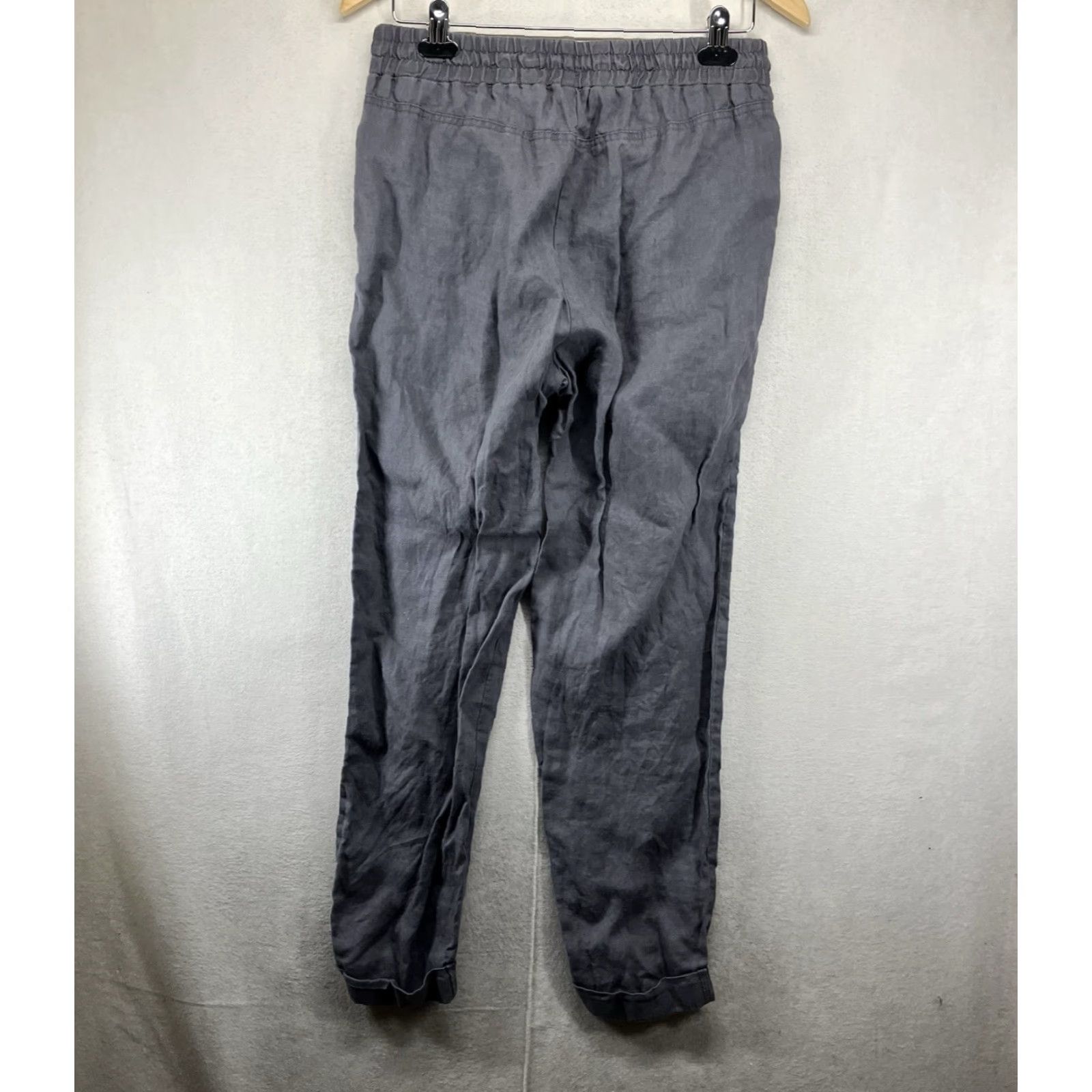 Ellen Tracy VINTAGE Ellen Tracy Jogger Pants Women's S Gray Linen Drawstring Elastic Waist Pockets 100% Linen Tapered Leg Modern Boho Beach 90s Womens Size 28" / US 6 / IT 42 - 2 Thumbnail