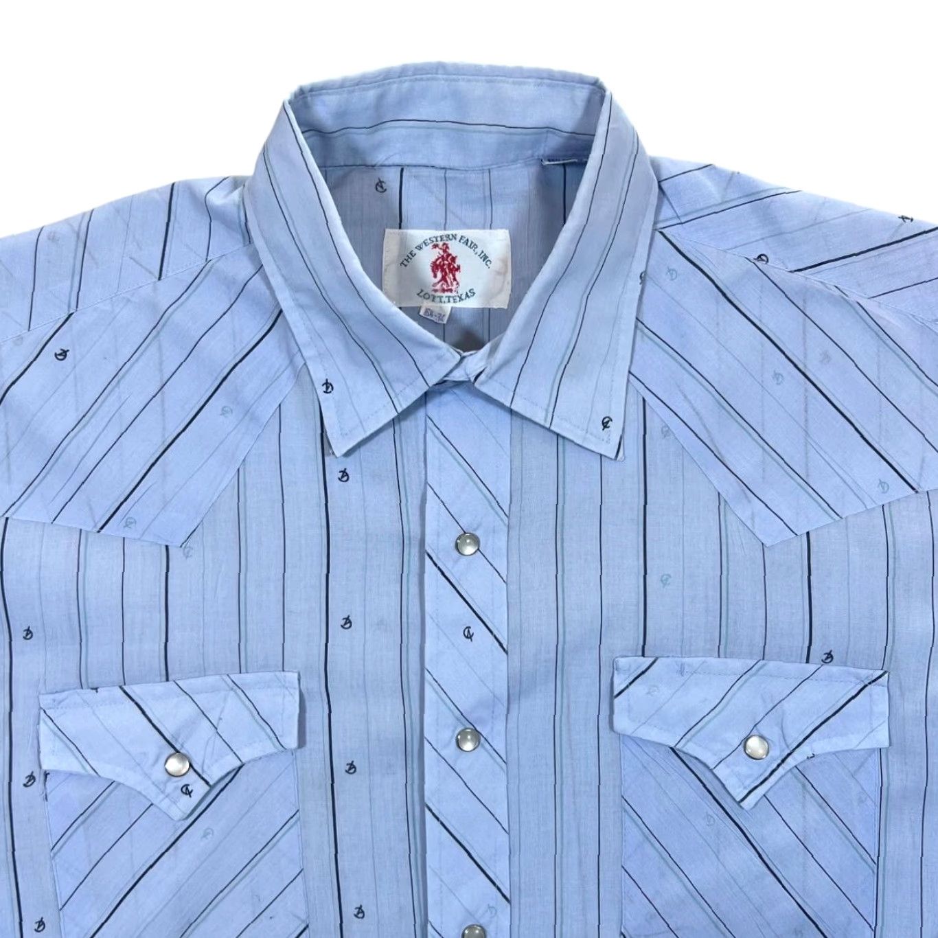 Vintage Vintage The Western Fair Lott, Texas Cowboy Western Blue Striped Popper Shirt L Mens Shirt Popper Button-Up Collared Blue Striped Western Theme 90s? Size US L / EU 52-54 / 3 - 2 Thumbnail