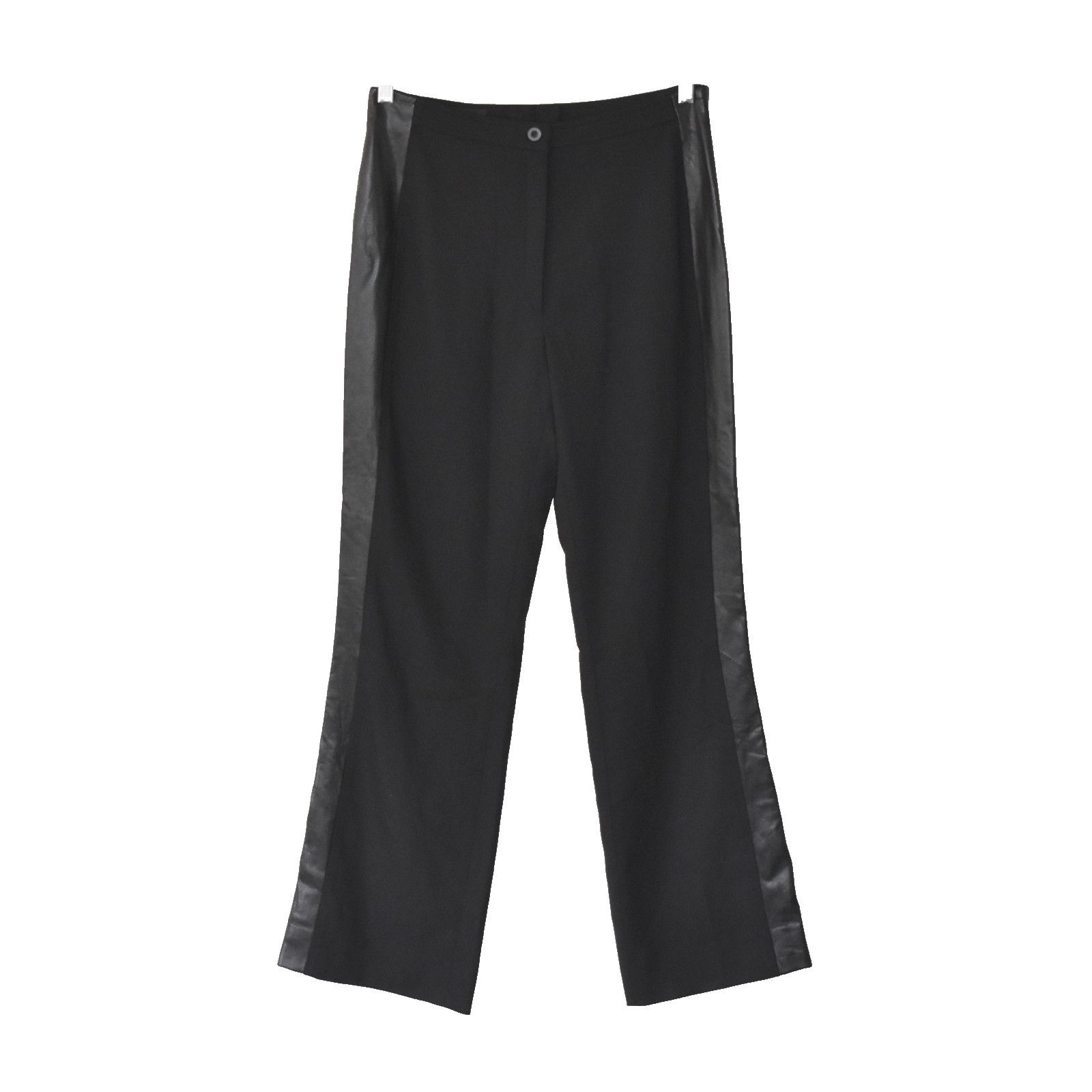 Escada ESCADA Black Wool Blend Faux Leather Side Panel Pants Sz 40 Size 30" / US 8 / IT 44 - 1 Thumbnail
