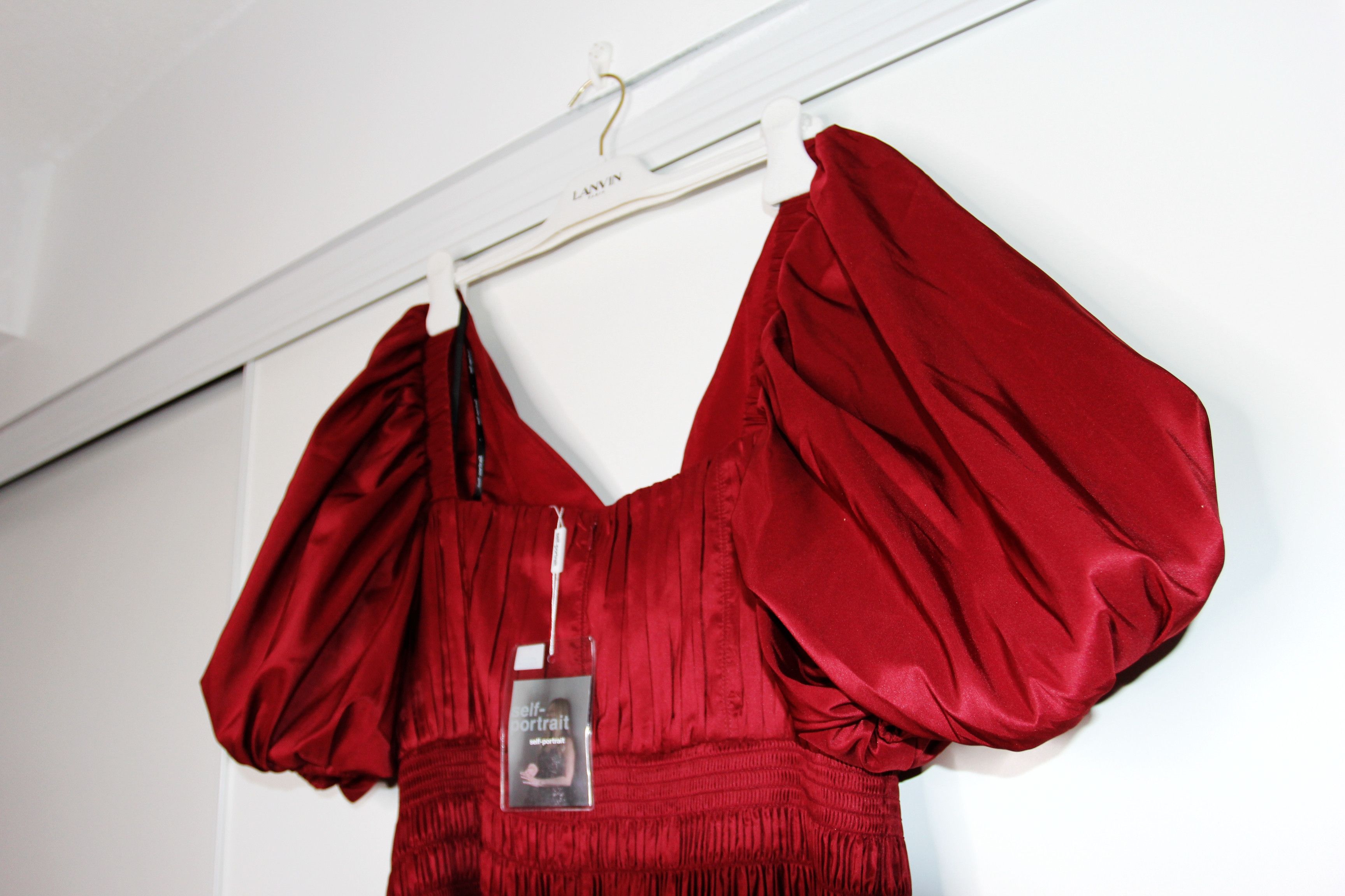 Self-Portrait BNWT AW21 SELF-PORTRAIT OXBLOOD TAFFETA PUFF SLEEVE DRESS 10 Size L / US 10 / IT 46 - 4 Thumbnail
