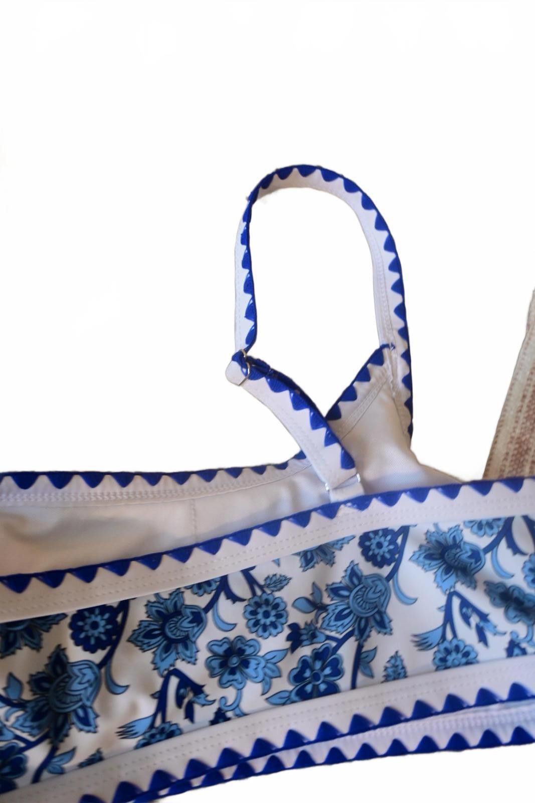 Shein Blue and White Floral One-Shoulder Two Piece Bikini Set sz M Size ONE SIZE - 3 Thumbnail