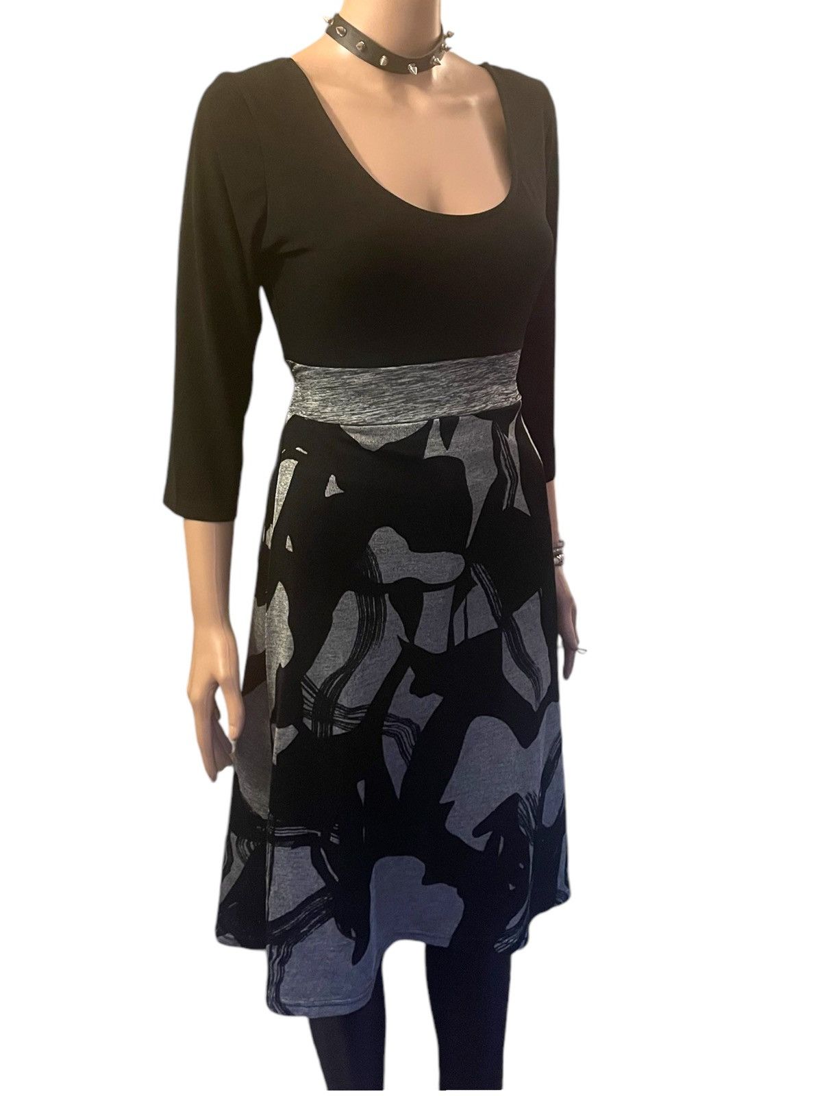 Vintage Vintage Black Dress Vintage 90s Grey black abstract print M Size M / US 6-8 / IT 42-44 - 3 Thumbnail