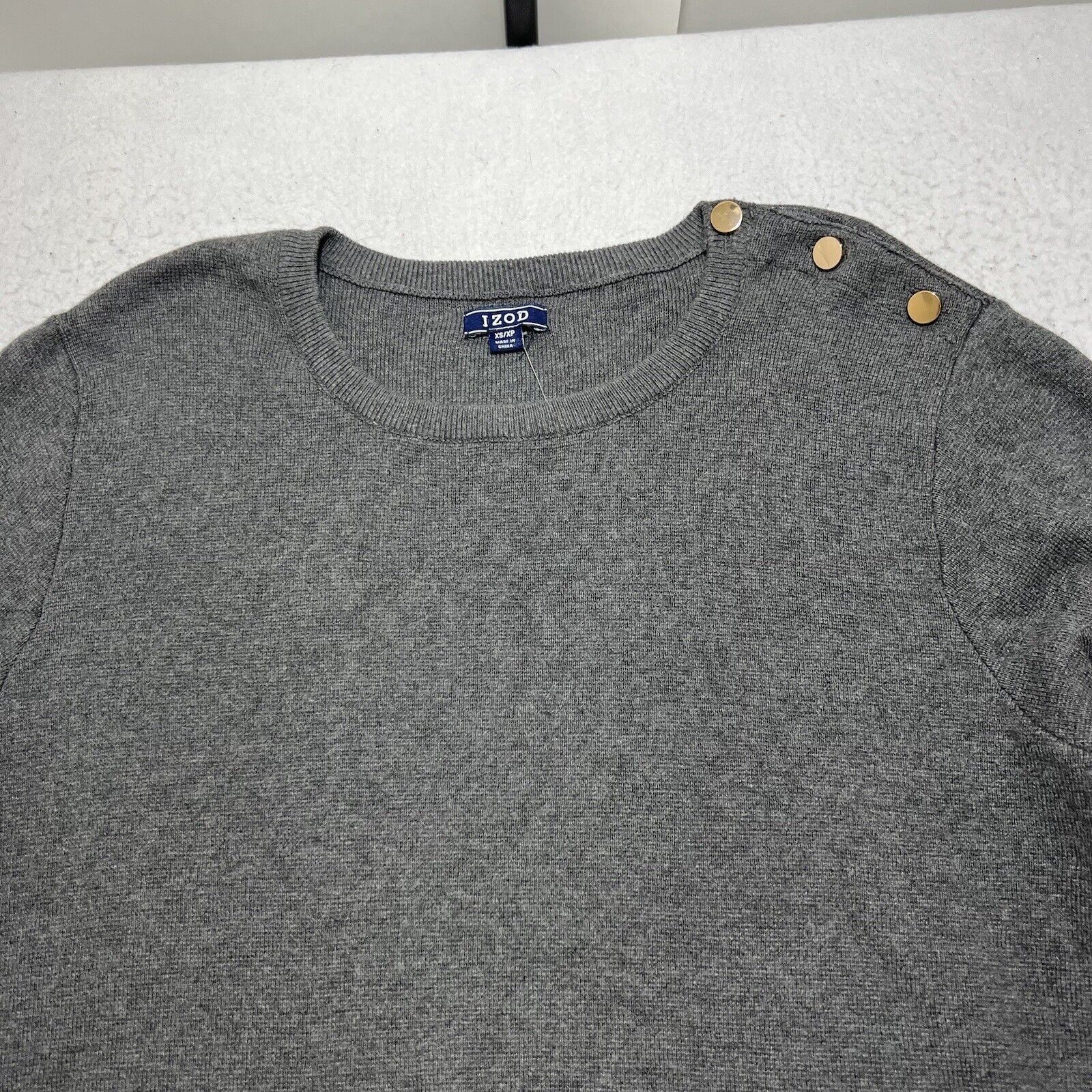 Izod IZOD Bell Sleeve Crewneck Pullover Sweater Gray Black Stripe Size XS / US 0-2 / IT 36-38 - 2 Thumbnail