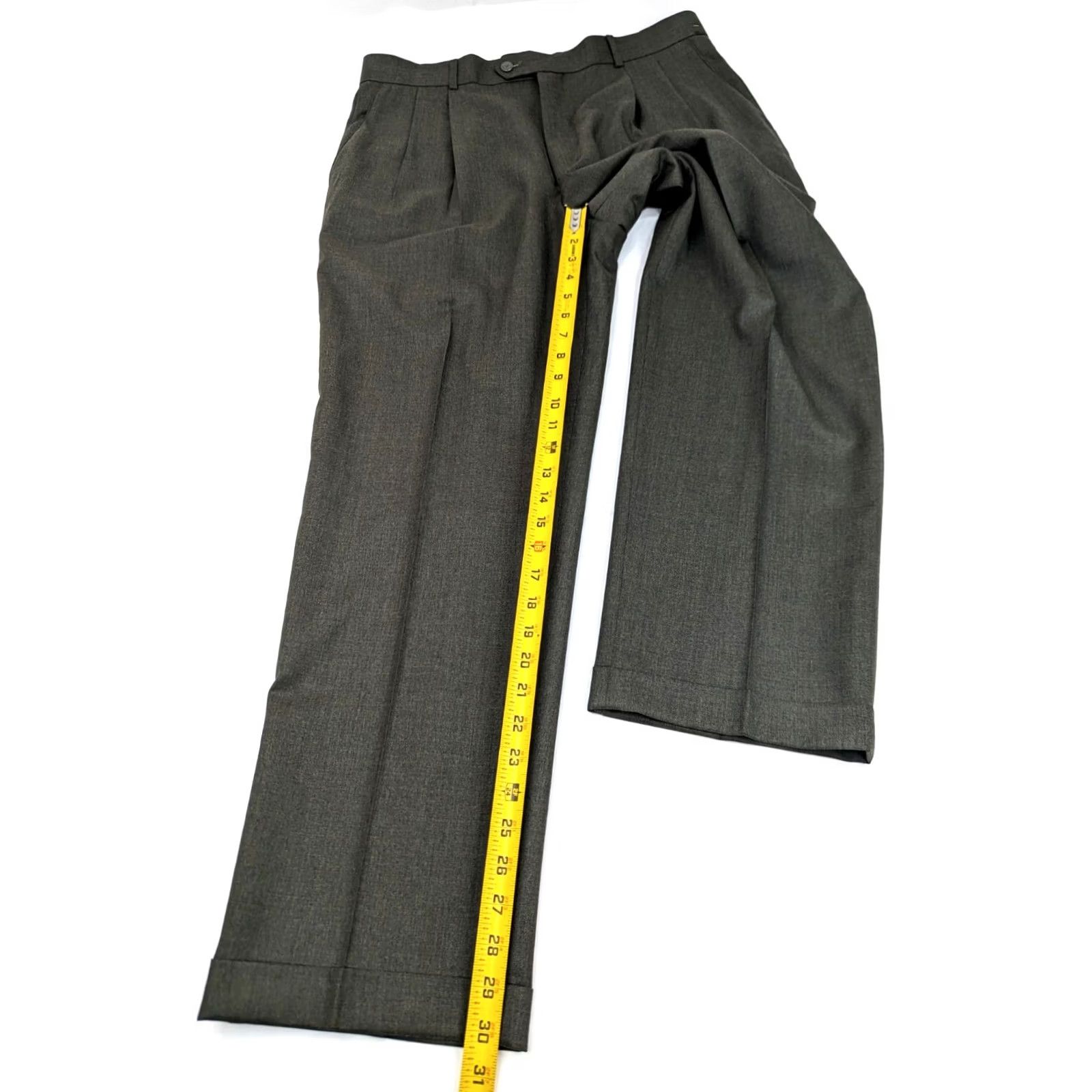 Vintage Louis Raphael Wool Pleated Hem Cuff Pants Men 36x30 Olive Green EUC Dress Pants Straight Fit 36 Mens Wool Dress Pants Size US 36 / EU 52 - 3 Thumbnail