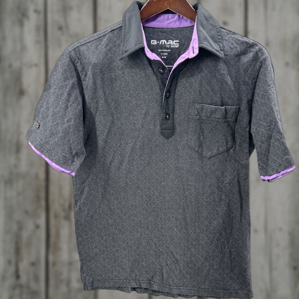 Vintage G Mac Kartel Polo Shirt Mens Medium Stretch Performance Gray Purple Geometric Casual Logo Golf Dad Shirt Size US M / EU 48-50 / 2 - 1 Thumbnail
