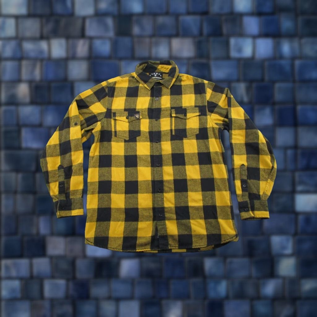 CO Torque Motorcycle Co Button-Up Shirt Mens M Flannel Yellow Black Plaid Pocketed Casual Workwear Military-Style 90s Motorcycle Theme Boys Mens? Size US M / EU 48-50 / 2 - 1 Thumbnail