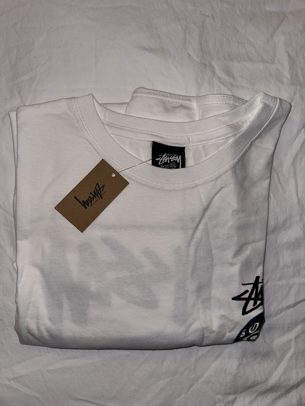 image of Born x Raised x Stussy Stussy X Born & Raised 8 Ball Tee White - arge, Men's (Size 2XL)